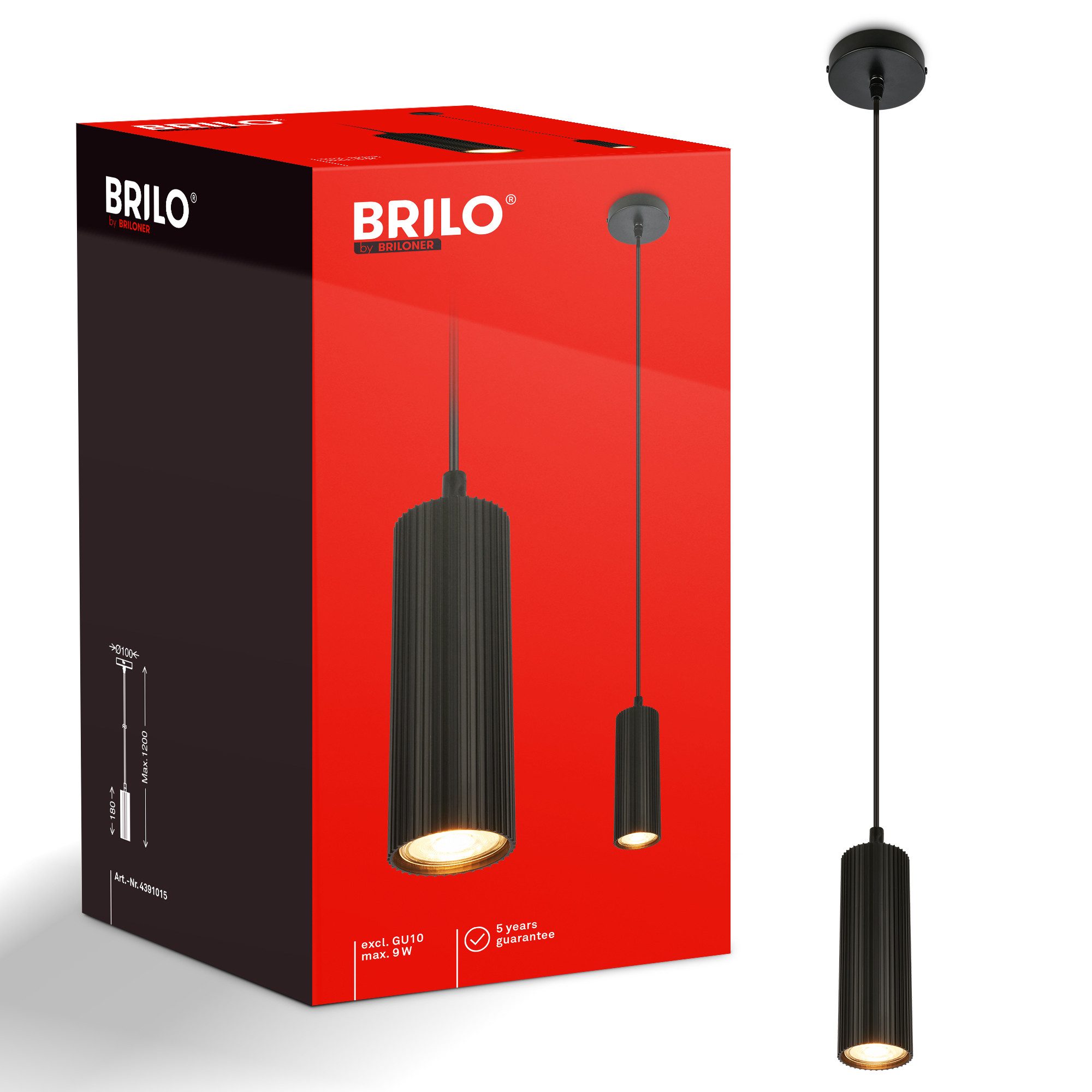 Briloner Leuchten LED Pendelleuchte IDA, ohne Leuchtmittel, Ø10 cm, Esszimmer, Esstisch, Wohnzimmer