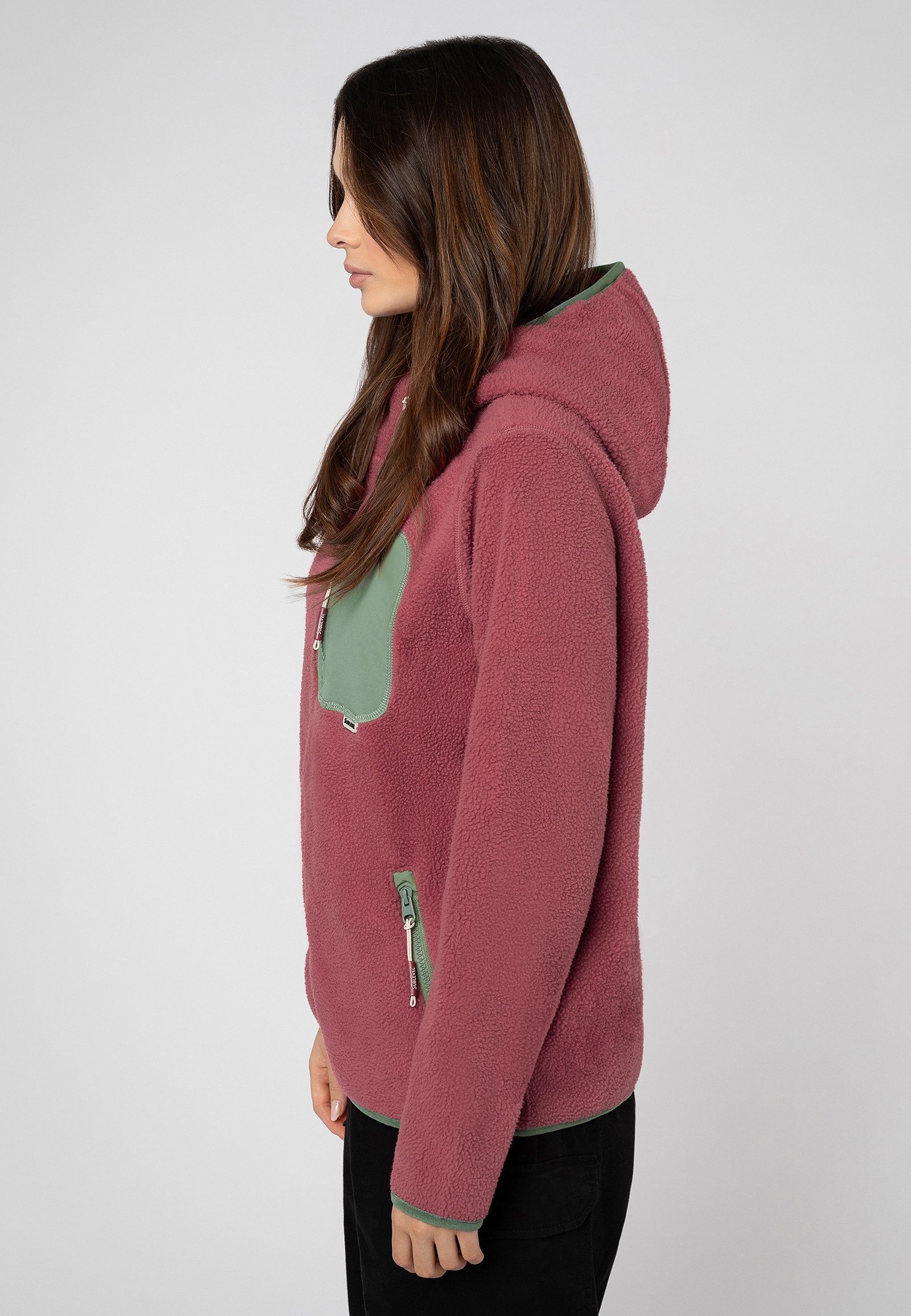SUBLEVEL Fleecejacke Damen Teddyfleecejacke mit Brusttasche und Kapuze Fleecejacke Outdoorjacke Kuscheljacke