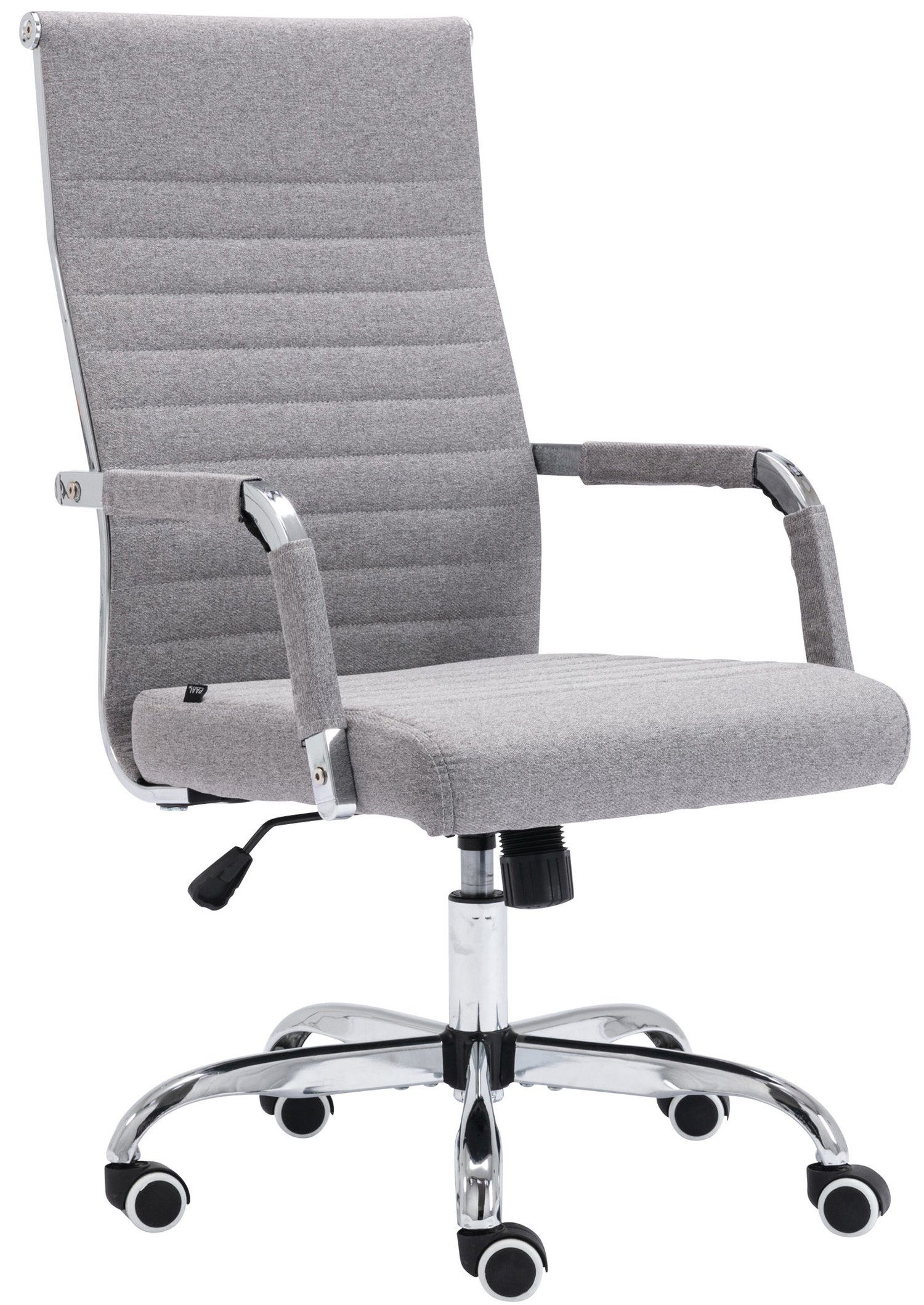 TPFLiving Bürostuhl Amadeus mit bequemer Rückenlehne - höhenverstellbar und 360° drehbar (Schreibtischstuhl, Drehstuhl, Chefsessel, Bürostuhl XXL), Gestell: Metall chrom - Sitzfläche: Stoff grau | Drehstühle