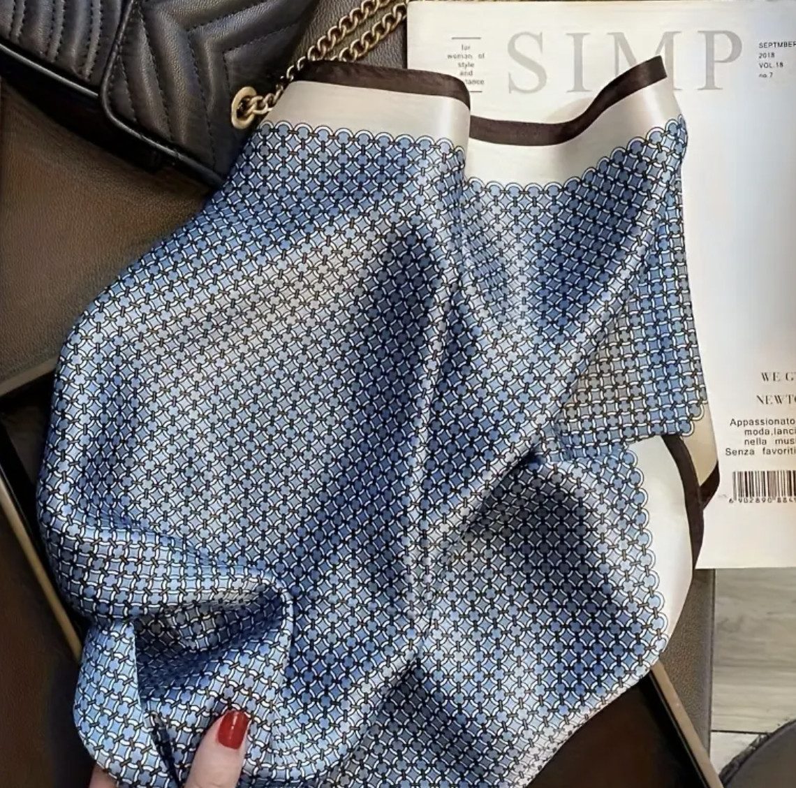 Lale Collection® Halstuch Seidiges Tuch für Damen Schal Quadrat. Kopftuch Stirnband Schultertuch, Seidig, Aufdruck, Elegant, Muster