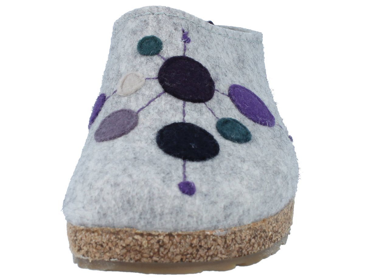 Haflinger HAFLINGER Grizzly Hausschuhe grau lila Wollfilz - Größe: 39 Clog