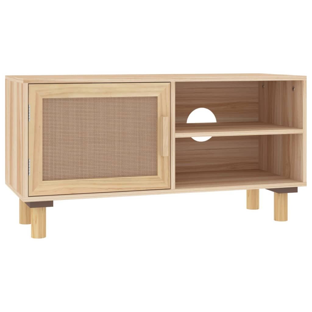 vidaXL TV-Schrank TV-Schrank Braun 80x30x40 cm Massivholz Kiefer und Natur-Rattan (1-St)