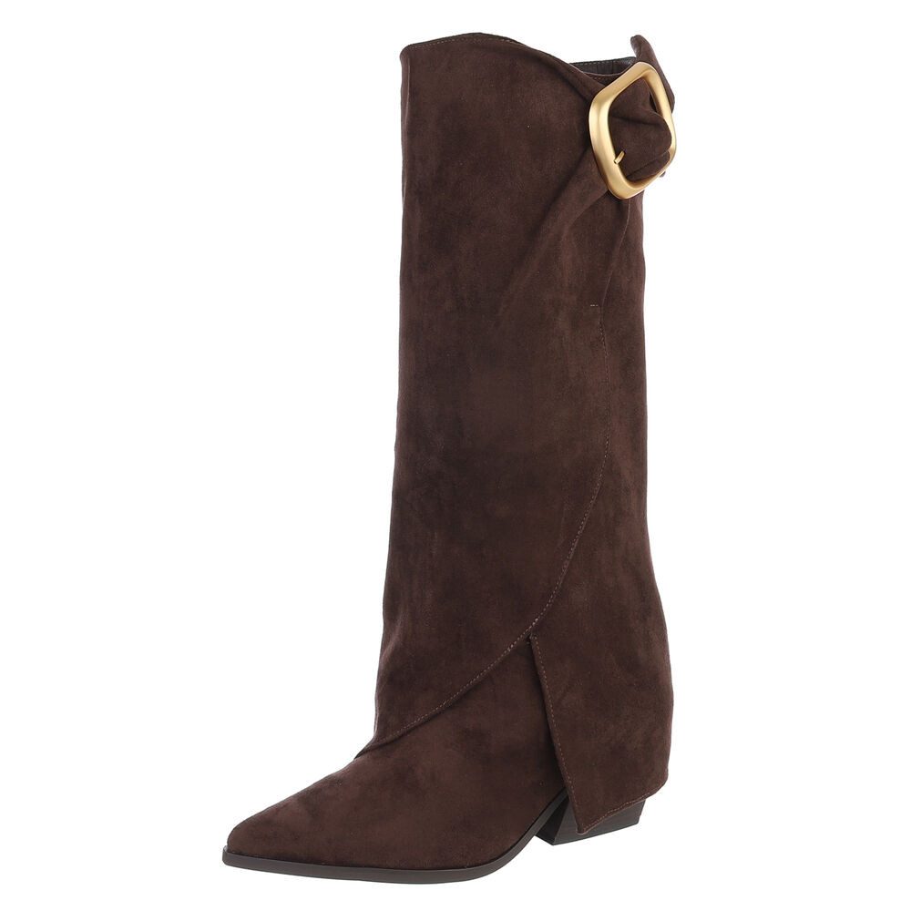 Ital-Design Damen Stiefelette mit Absatz und gerafftem Schaft Stiefel (92392292) Blockabsatz Stiefel in Braun
