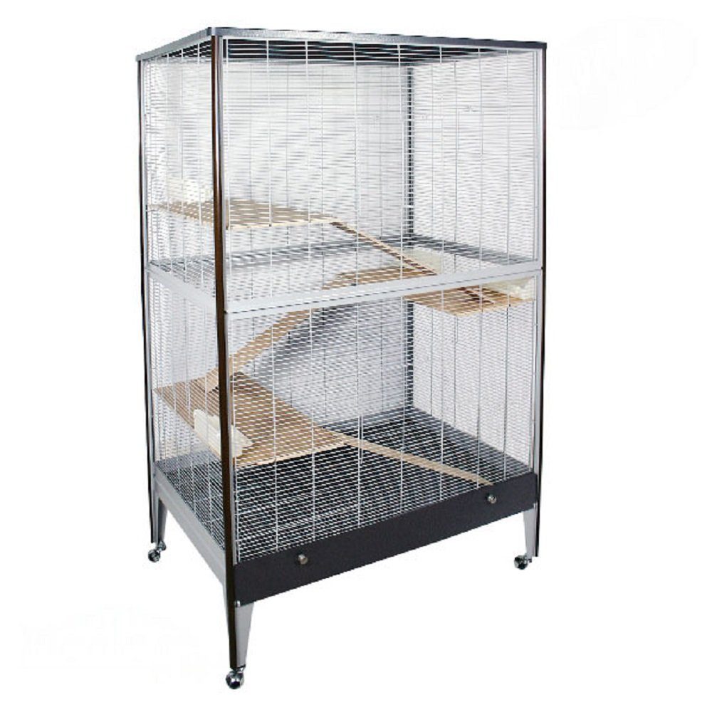 Montana Cages Kleintierkäfig Happy Home 99 B - Antik-Platinum/Oak im NAGERSET, Der Nagerkäfig kommt mit Futter/Wassernäpfen, Plattformen und Rampen.