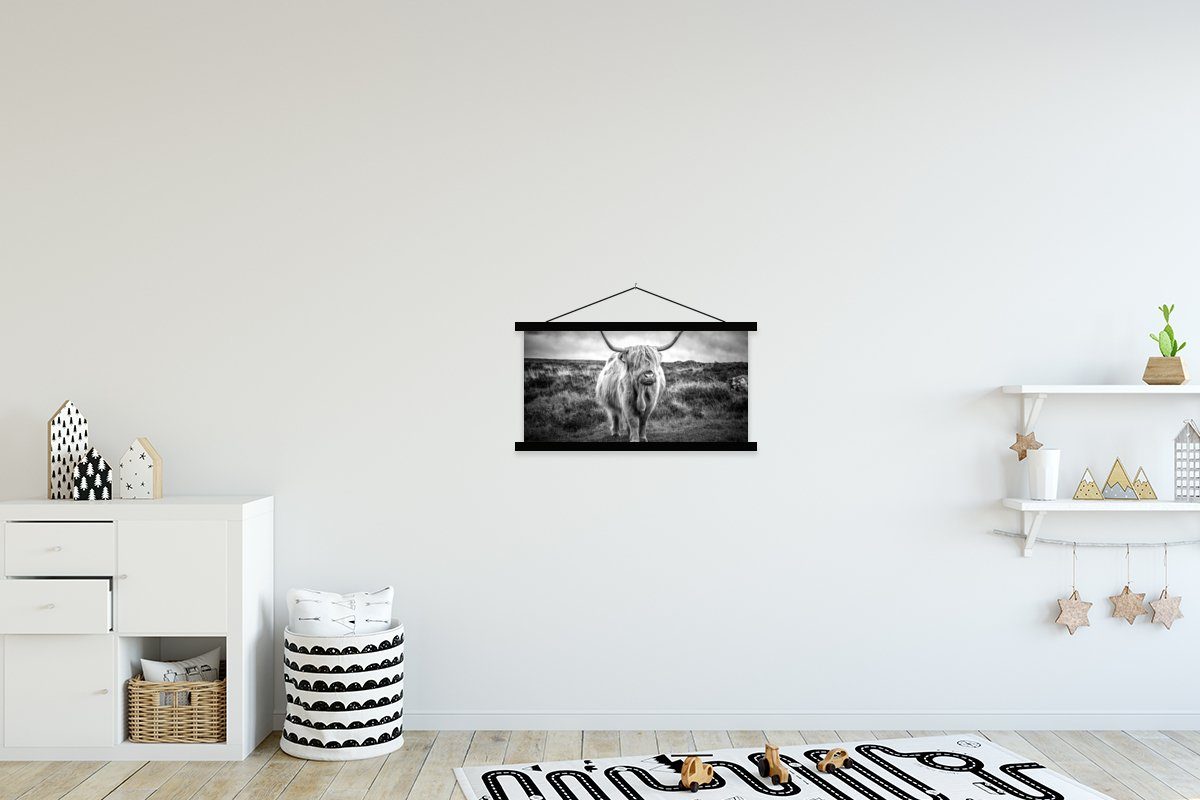 schwarz Posterleiste, - Eichenholz, - (1 Wolken schwarz Holzleisten, Kuh | Textilposter Hochländer Tiere MuchoWow - - Natur, Schottischer Magnetische St), Poster