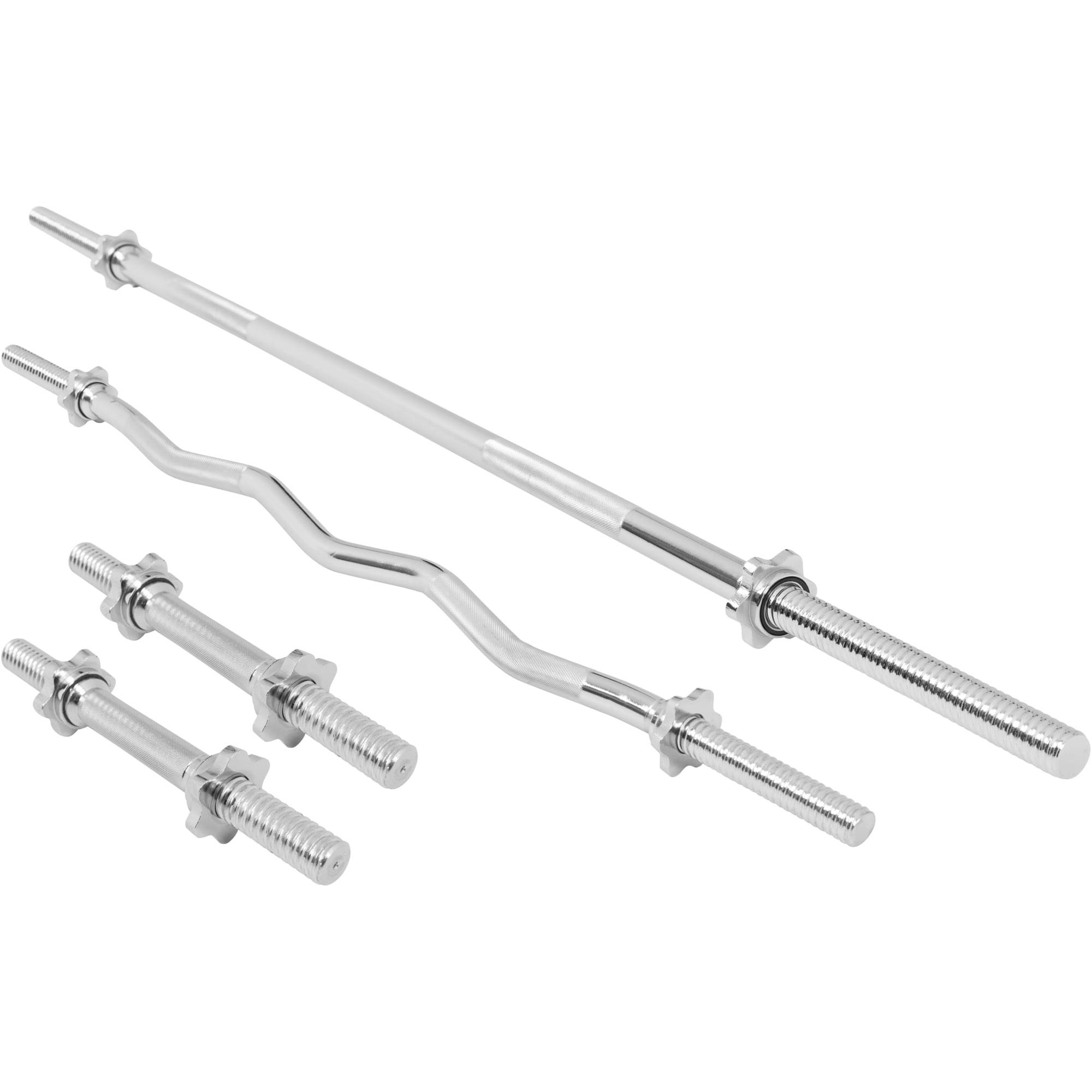 GORILLA SPORTS Langhantelstange 170cm, SZ Curlstange 120cm, 2 Kurzhantelstangen 35cm, Chrom, Training
