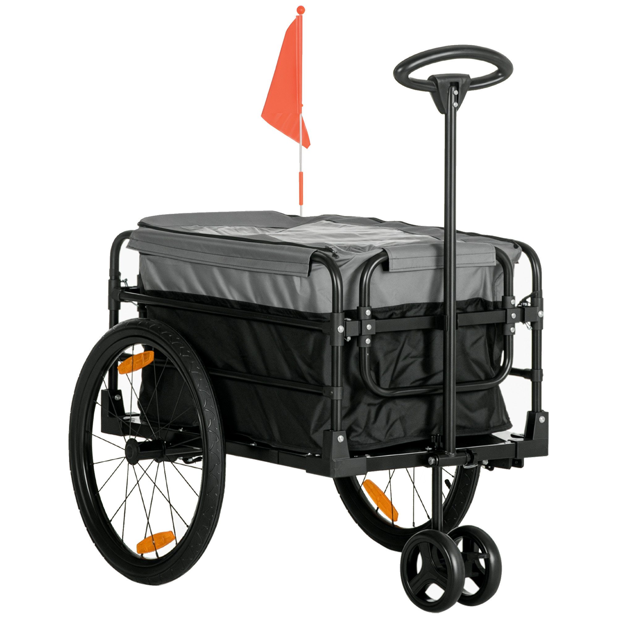 HOMCOM Fahrradlastenanhänger Transportanhänger für Fahrrad mit 20 Zoll-Luftreifen, Schwarz+Grau 130 x 64 x 64,103 cm
