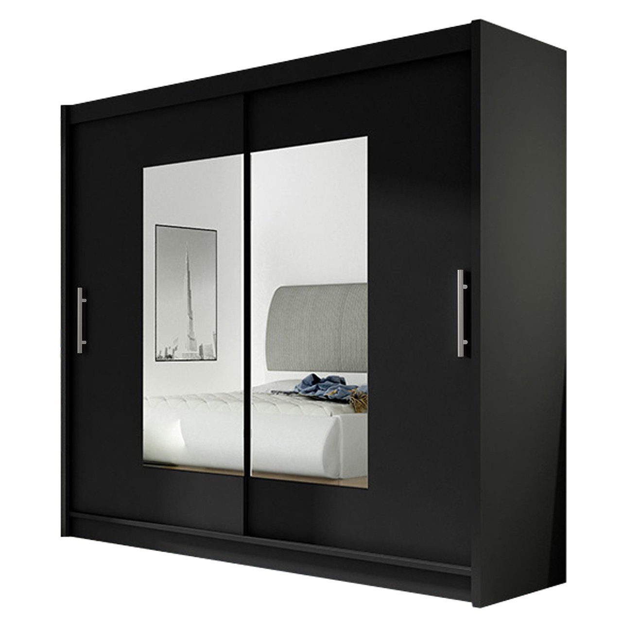 MIRJAN24 Kleiderschrank London VII (mit Schiebetüren, Spiegel) Modernes Schiebetürenschrank, Schlafzimmerschrank