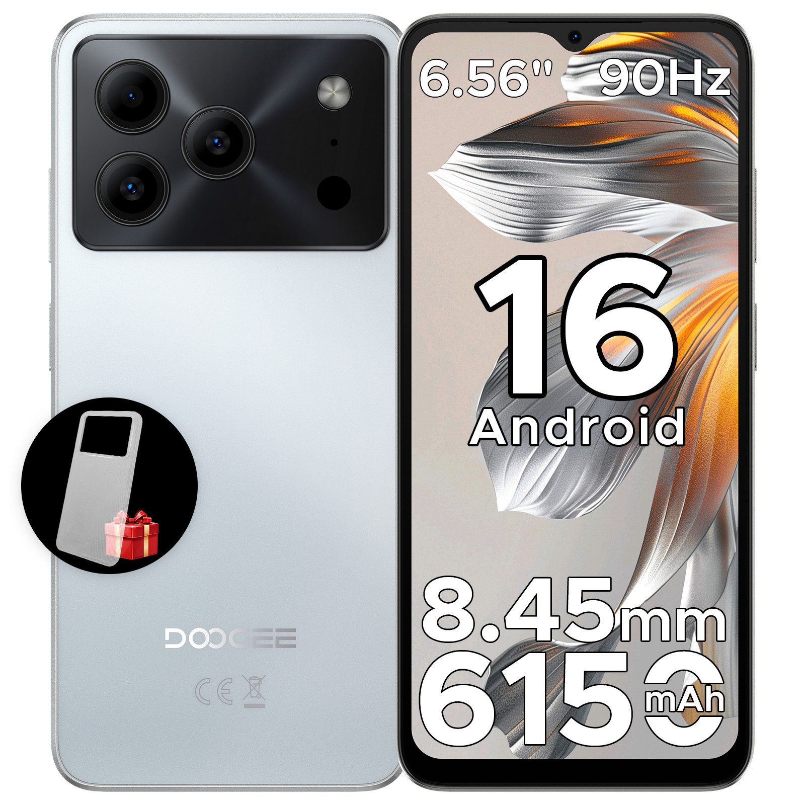 DOOGEE Note 56 Android 16 Handy Ohne Vertrag, 6150mAh, 6.56" 90Hz HD Smartphone (6.56 Zoll, 64 GB Speicherplatz, 8 MP Kamera, 3GB+64GB Speicher, 4G Dual SIM, 8,45mm dünn, Face ID, GPS)