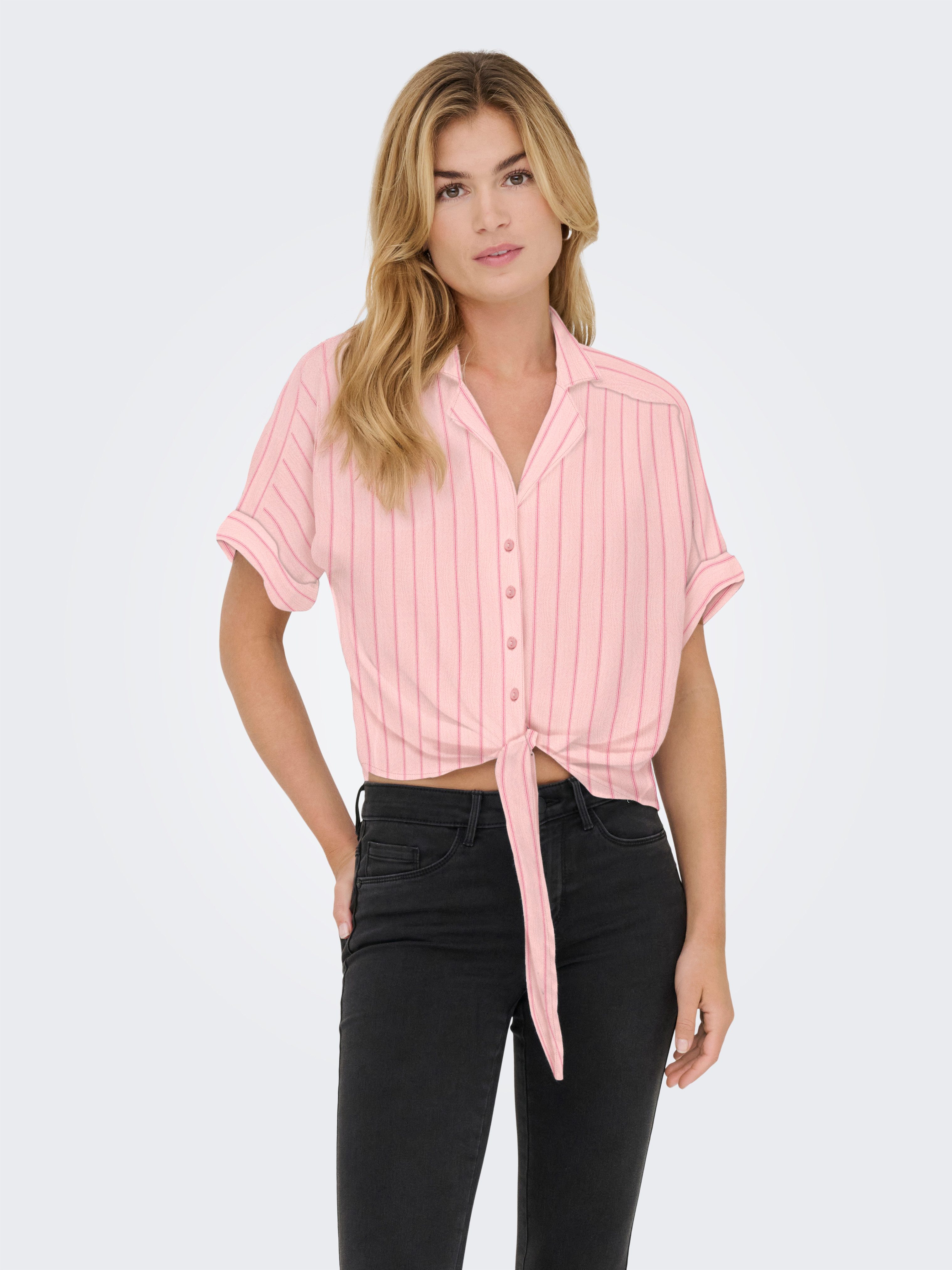 ONLY Kurzarmbluse ONLPAULA LIFE S/S TIE SHIRT WVN NOOS Viskose, regular fit