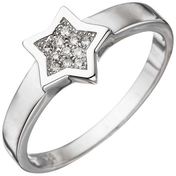 Schmuck Krone Silberring Ring Damenring Stern in der Mitte mit Zirkonia 925 Silber Silberring Fingerring Silber 925