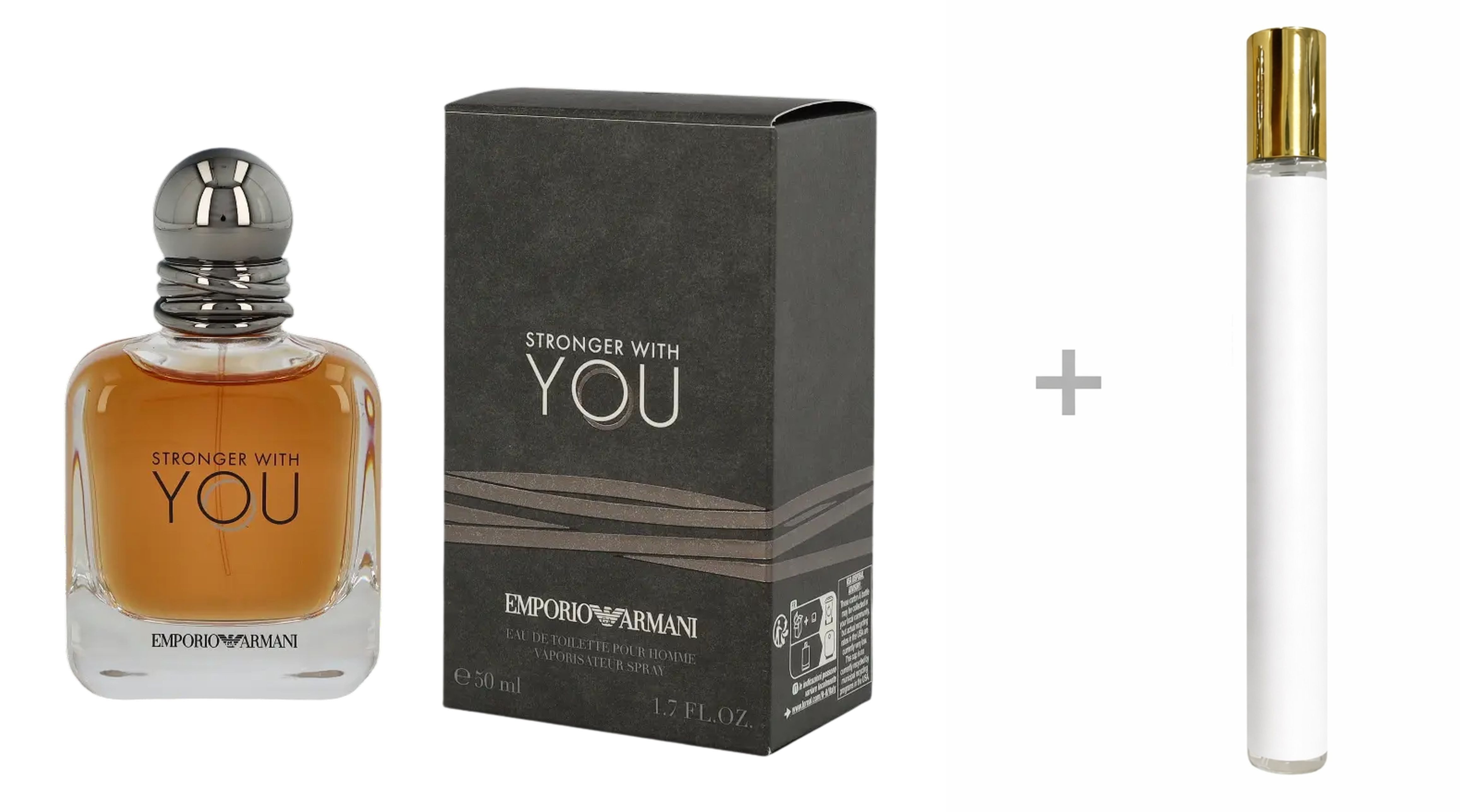 Emporio Armani Duft-Set Stronger With You Eau de Toilette (EDT) Herren Spray, Süß-würziger Duft mit Kastanie, Lavendel und Vanille - mit Reiseduft