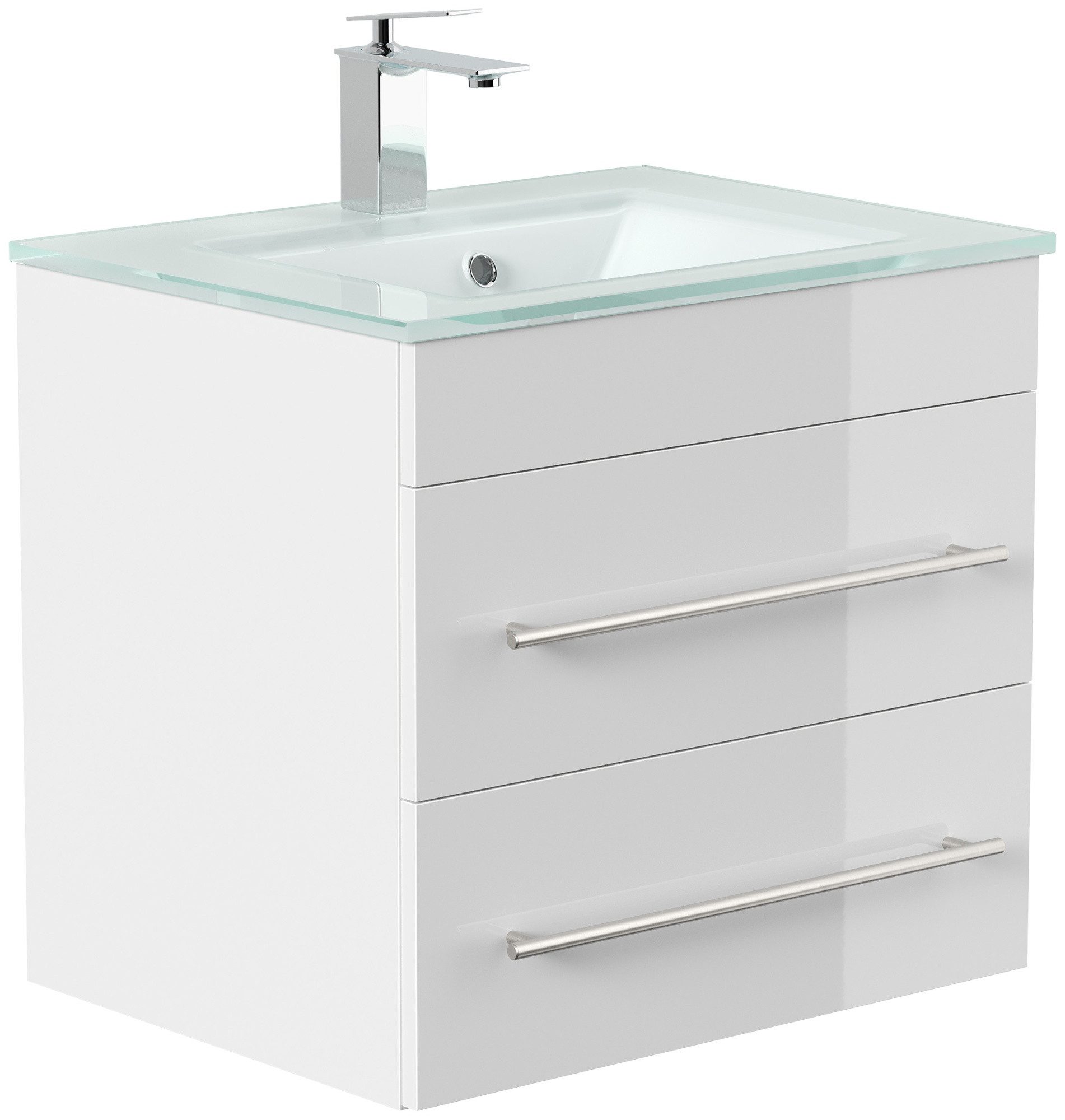 Magnolia Home Waschtisch Badmöbel Vitro 60 inkl. Glasbecken SoftClose weiss hochglanz