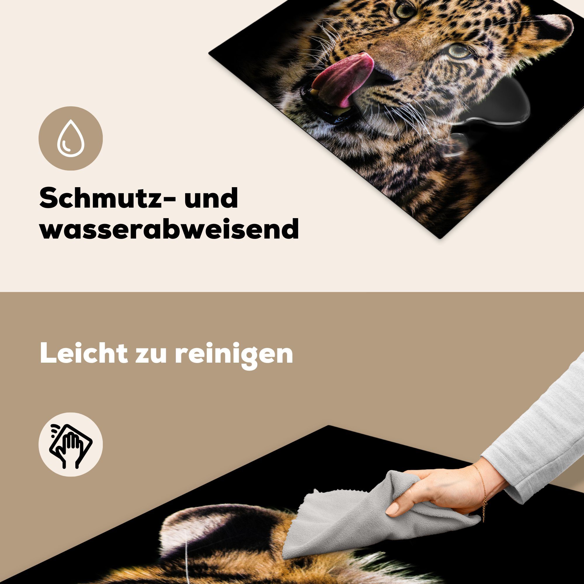 Induktionsmatte für Nahaufnahme, MuchoWow Leopard tlg), - Ceranfeldabdeckung küche, (1 die 59x52 Vinyl, cm, Herdblende-/Abdeckplatte - Schwarz