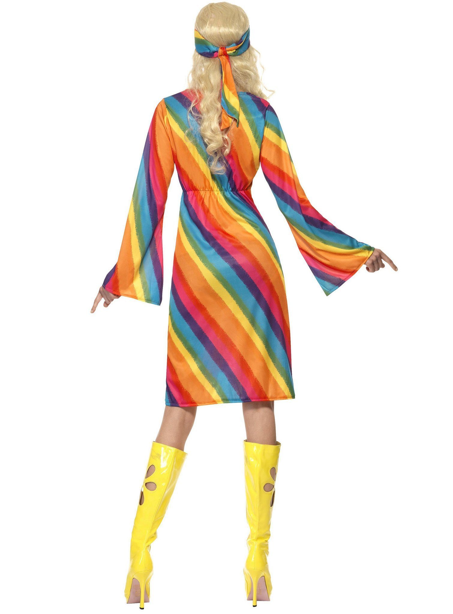 Smiffys Hippie-Kostüm Regenbogen Hippie - Kostüm Kleid für Fasching, Für den Summer of Love unterm Regenbogen