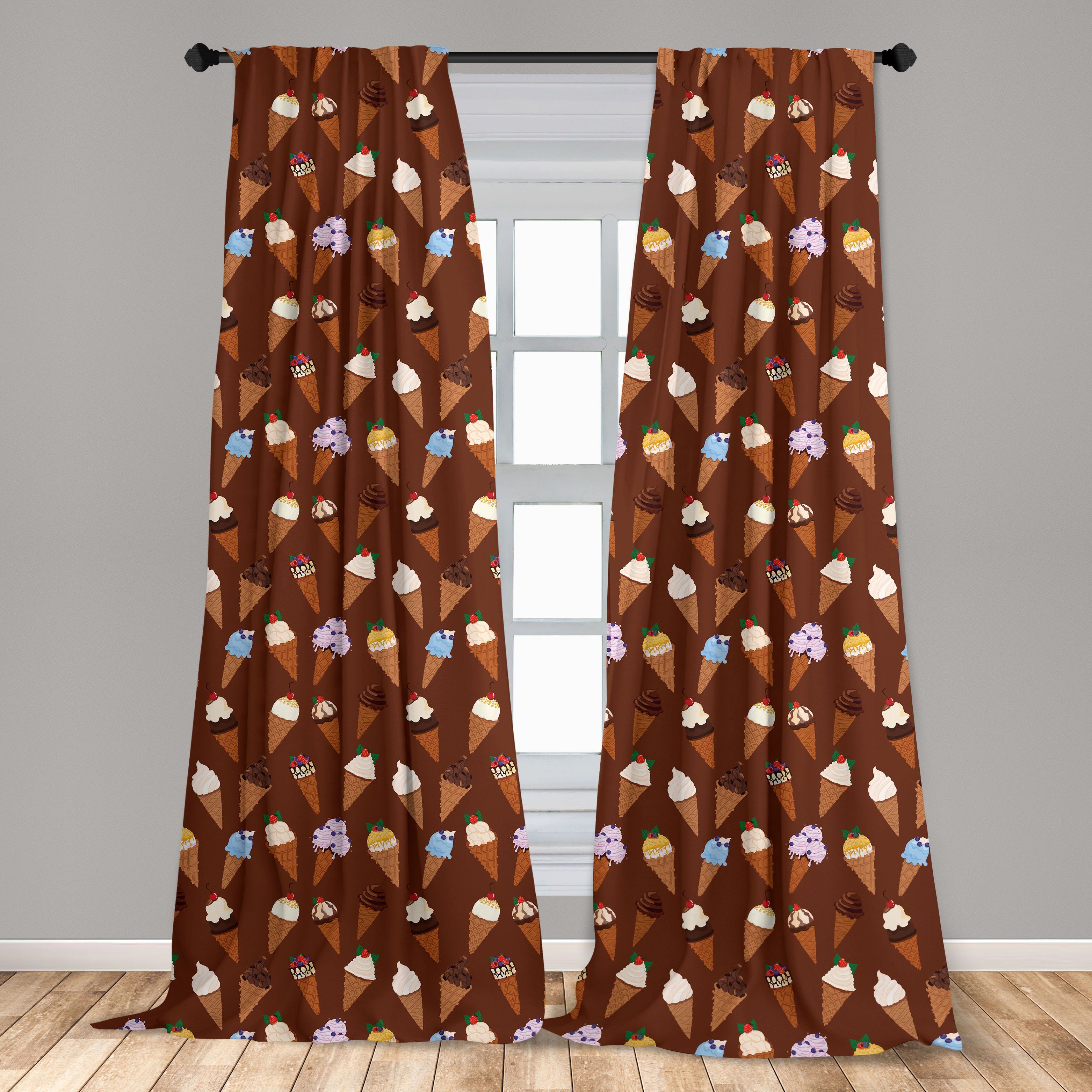 Dekor, Gardine Wohnzimmer Cones auf Abakuhaus, für Köstliche Scoops Microfaser, Schlafzimmer Vorhang Eis