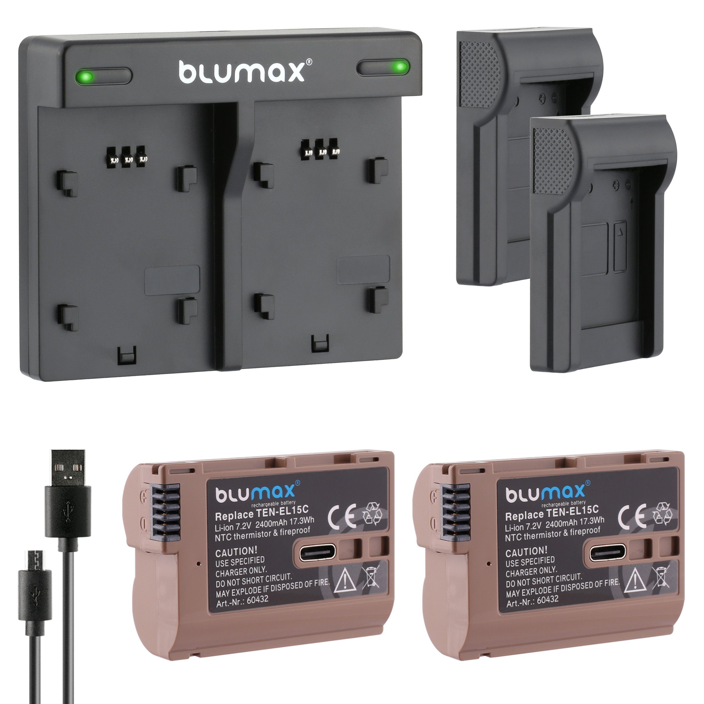 Blumax Set mit Lader für Nikon EN-EL15C A/B/C Z5 Z6 Z7 2400 mAh mit Typ-C Kamera-Akku