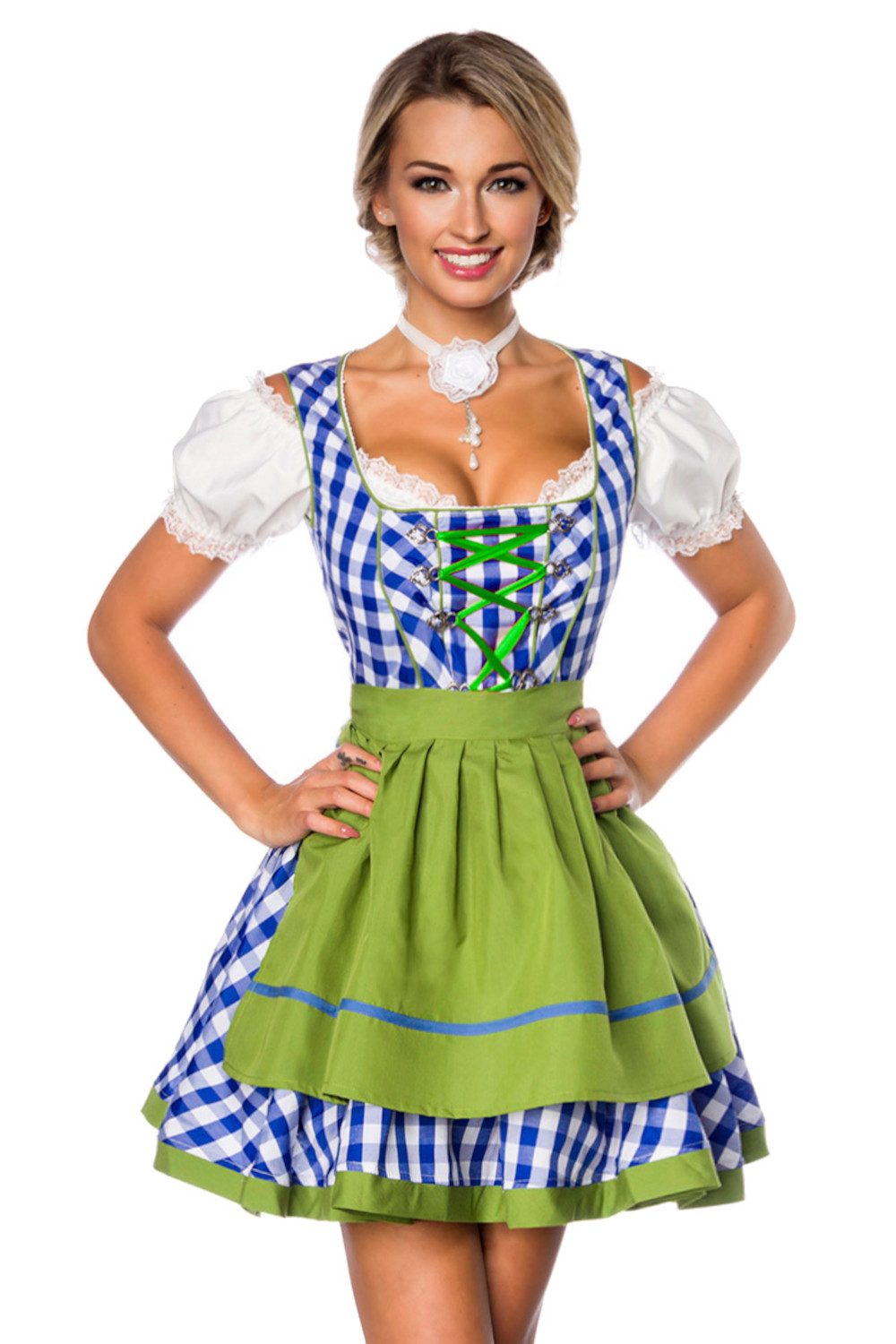 DIRNDLINE Dirndl Wiesn Tracht Dirndl Kleid Oktoberfest Blau Grün Kariert Wasn Schürze 2-tlg mehr