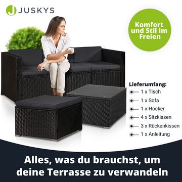 Juskys Gartenlounge-Set Punta Cana, (Set, Sitzgruppe), Polyrattan Sitzgarnitur mit 1 Tisch, 1 Sofa und 1 Hocker