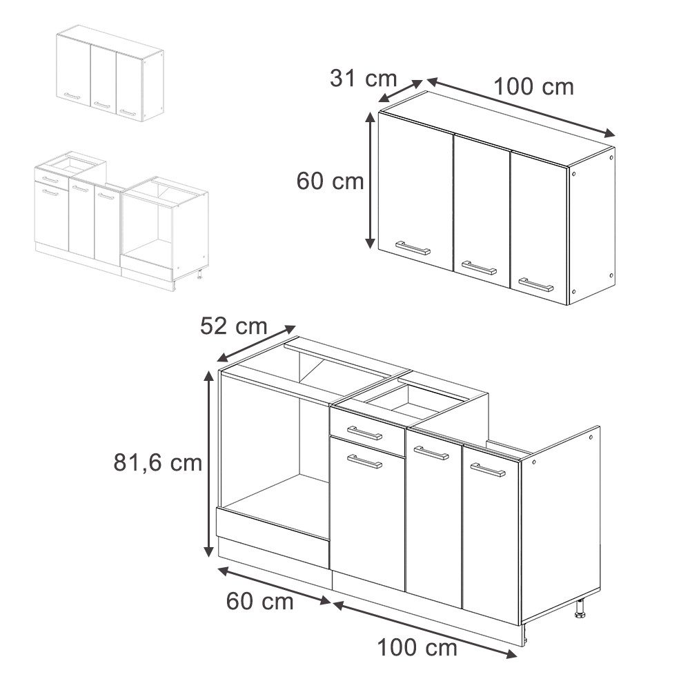 Vicco Küchenzeile R-Line, Weiß Hochglanz/Weiß/Weiß, 160 cm mit Herdumbausch günstig online kaufen