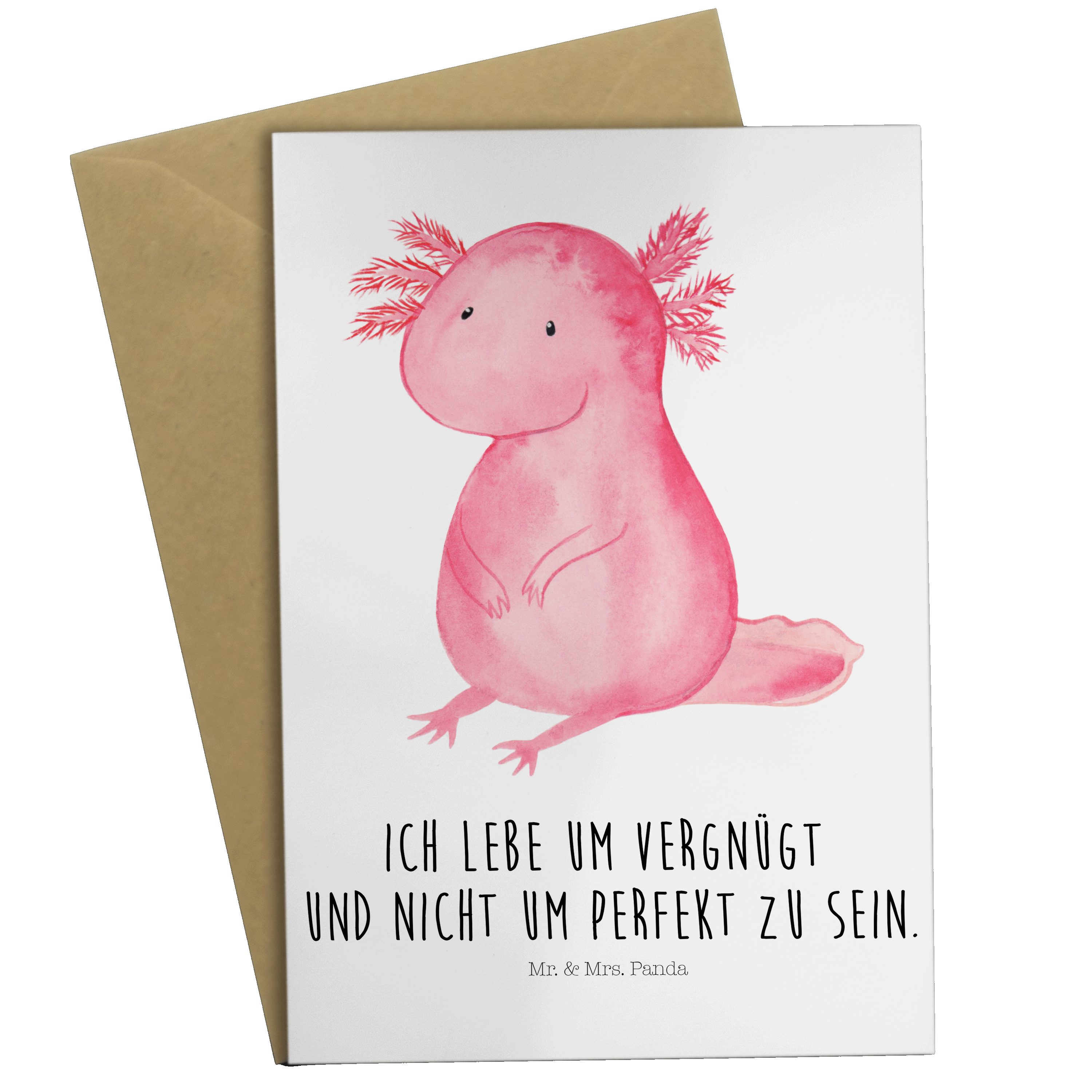 Mr. & Mrs. Panda Grußkarte Axolotl - Weiß - Geschenk, Lebensstil, Klappkarte, Geburtstagskarte