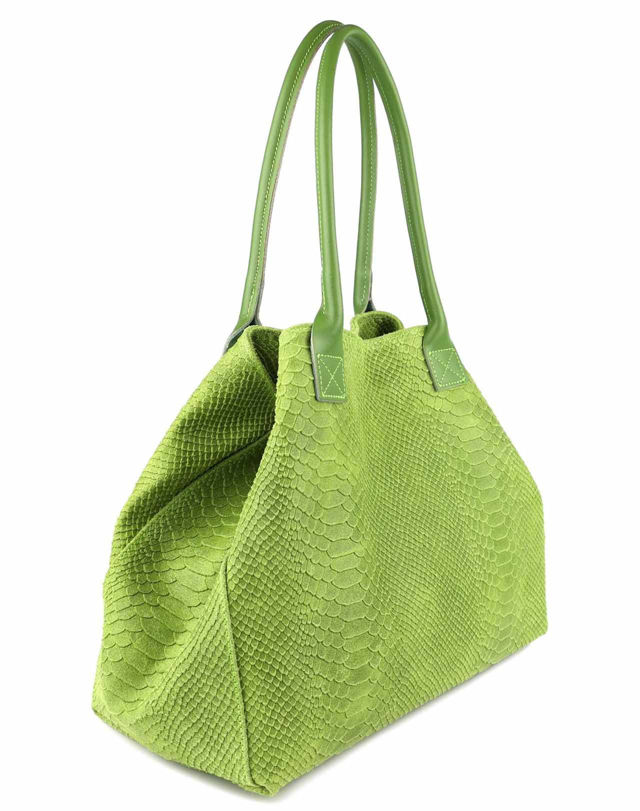 ITALYSHOP24 Shopper Made in Italy Damen Leder Tasche Schlange Prägung Tote Bag Handtasche, Wildleder DIN-A4 Schultertasche Beuteltasche Henkeltasche Ledertasche
