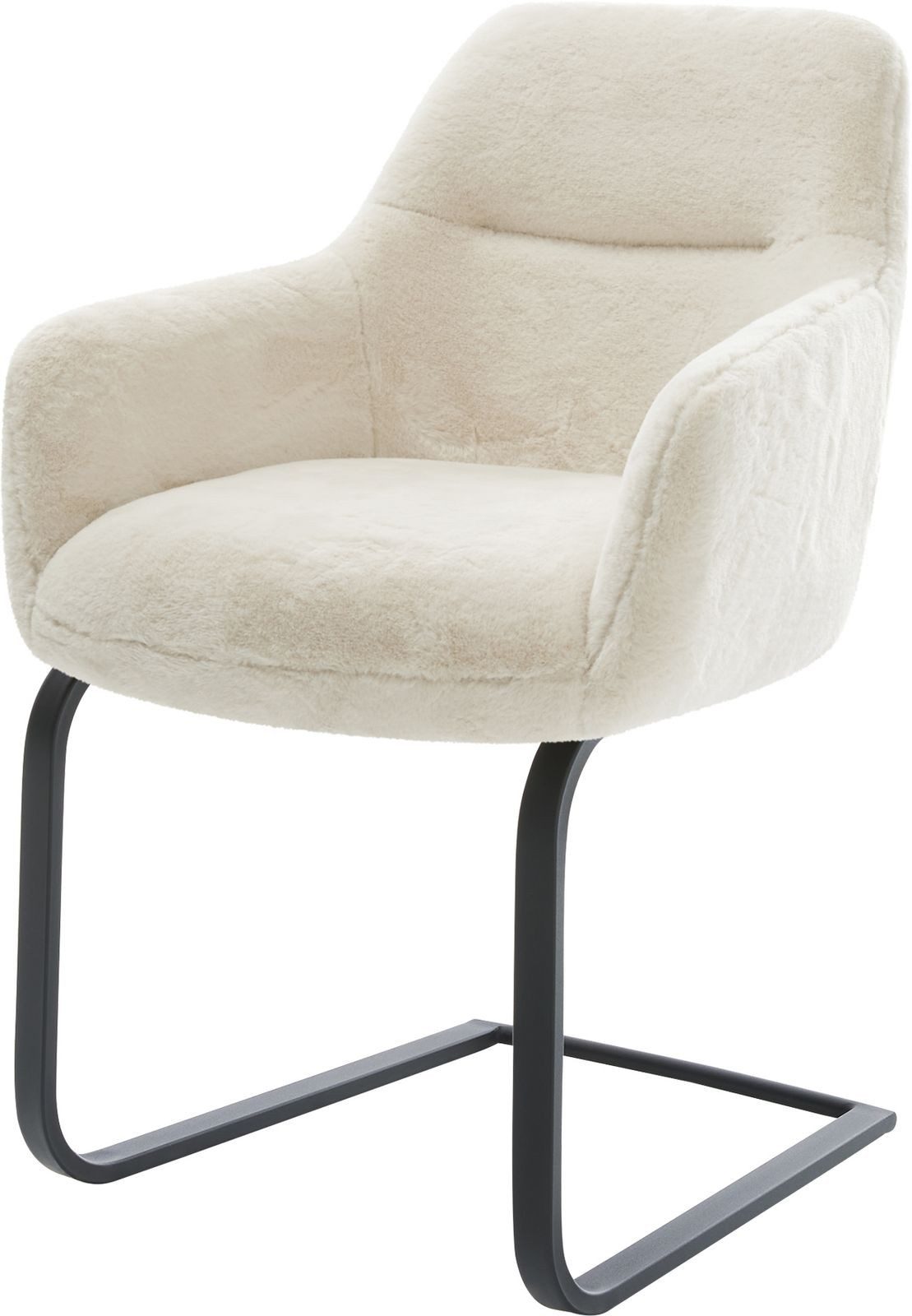 DELIFE Polsterstuhl Pejo-Flex, Freischwinger flach Schwarz Plüsch Creme-Weiß Taschenfederkern