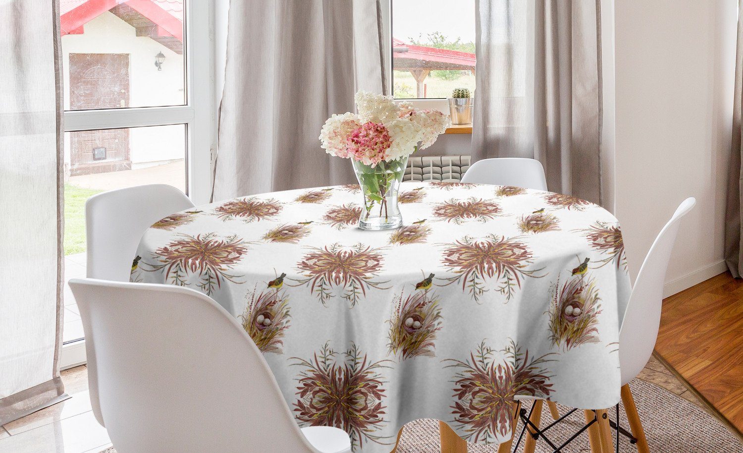 Tischdecke Abakuhaus Abdeckung mit Kreis Tischdecke Dekoration, Avian-Nest für Esszimmer Küche Vogel Eiern