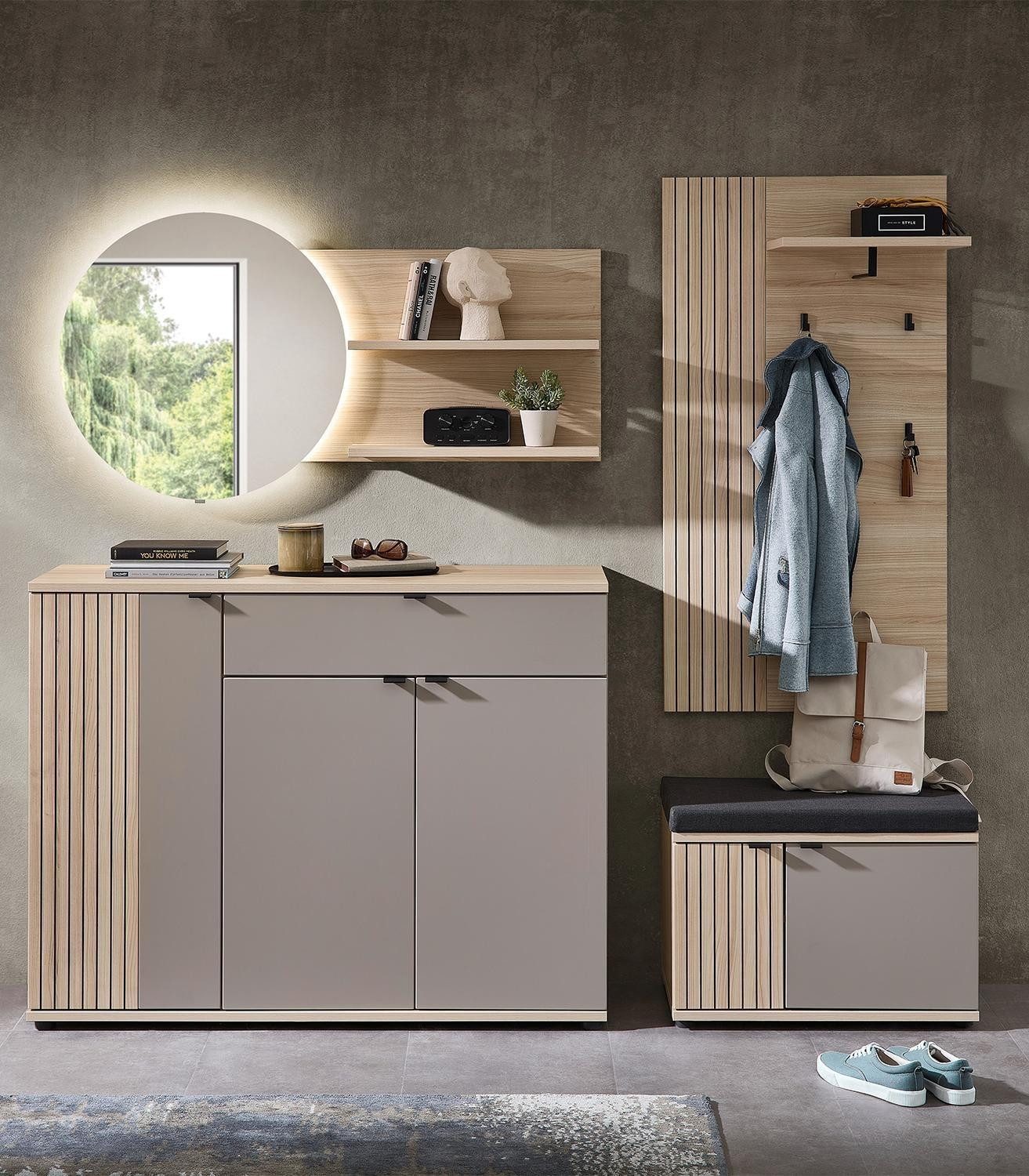 Innostyle Garderobenpaneel PISA, Riva Eiche Dekor, 1 Kleiderstange, 4 Haken, mit Hutablage, B 70 x H 175 x T 30 cm