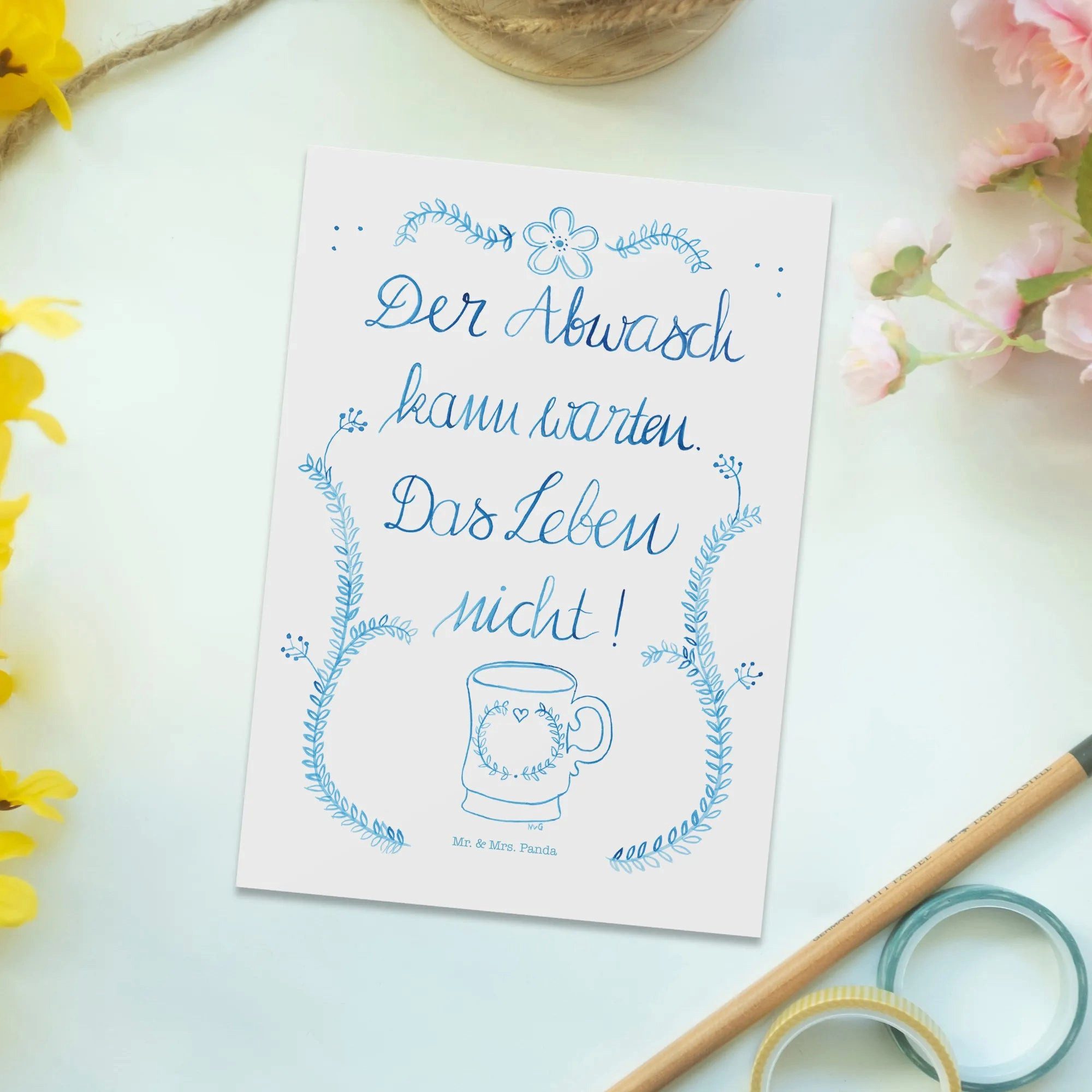 Thumbnail - Mr. & Mrs. Panda Postkarte Der Abwasch kann warten - Geschenk, Frühlings Deko, Grußkarte, Ansich, Multifunktionalität