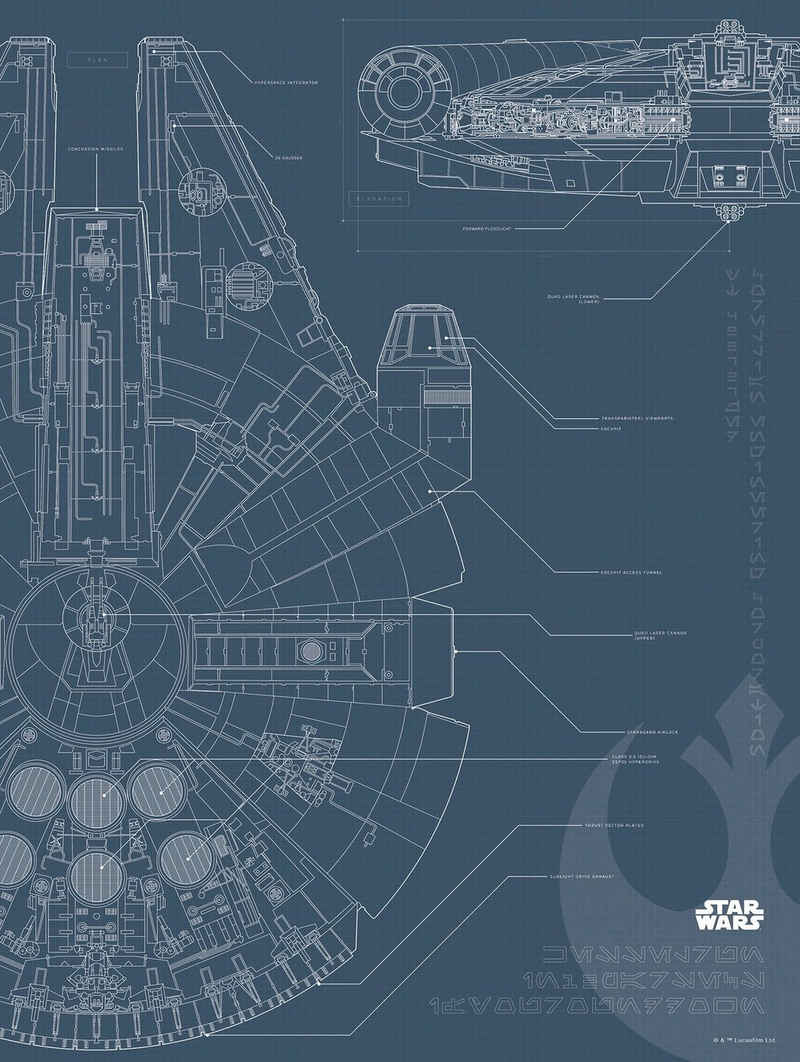 Komar Poster Star Wars Blueprint Falcon, Star Wars (1 St), Kinderzimmer, Schlafzimmer, Wohnzimmer