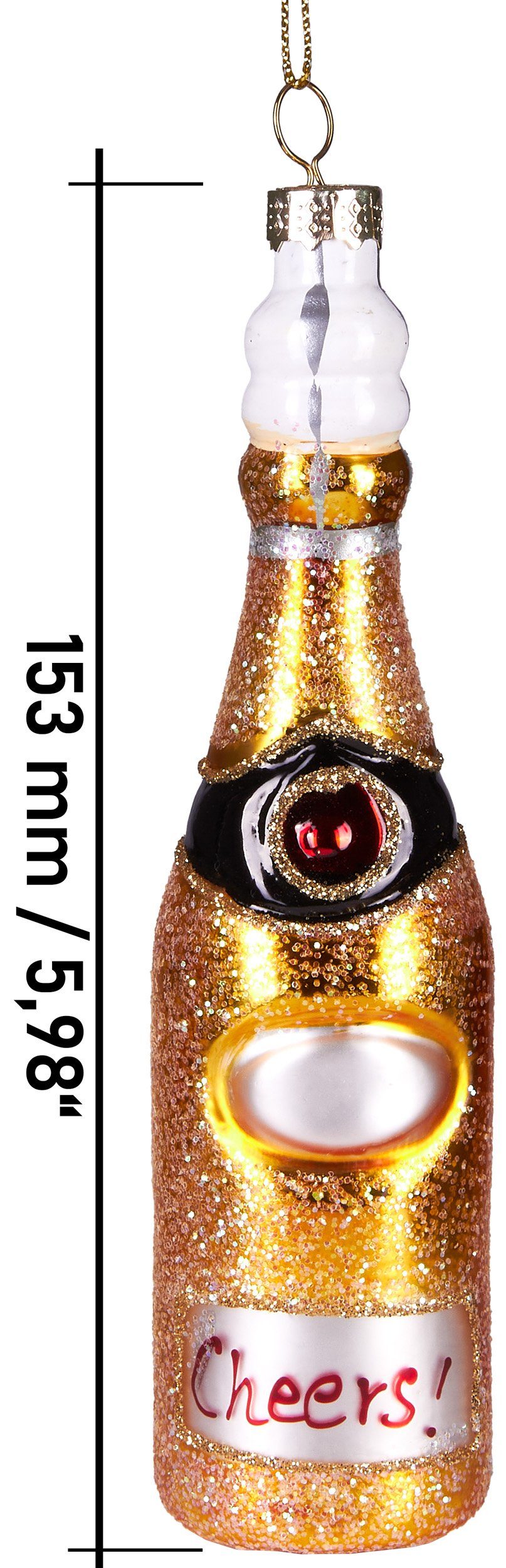 aus Glas, Unikat Handbemalte Champagnerflasche, - BRUBAKER Christbaumschmuck schöner cm 15 Weihnachtskugel Weihnachtsanhänger mundgeblasenes