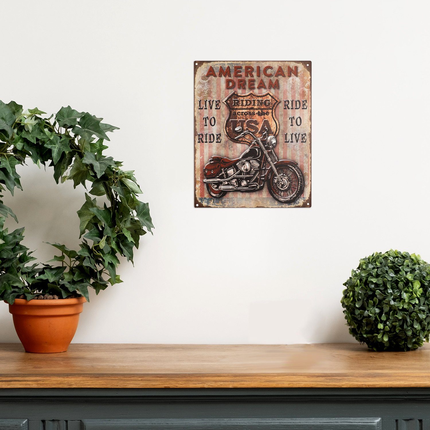 Moritz Metallschild Blechschild American Dream Live To Ride USA, (Einzeln), 20 x 25cm Vintage Retro Deko Schild Metallschild Wandbild Schild
