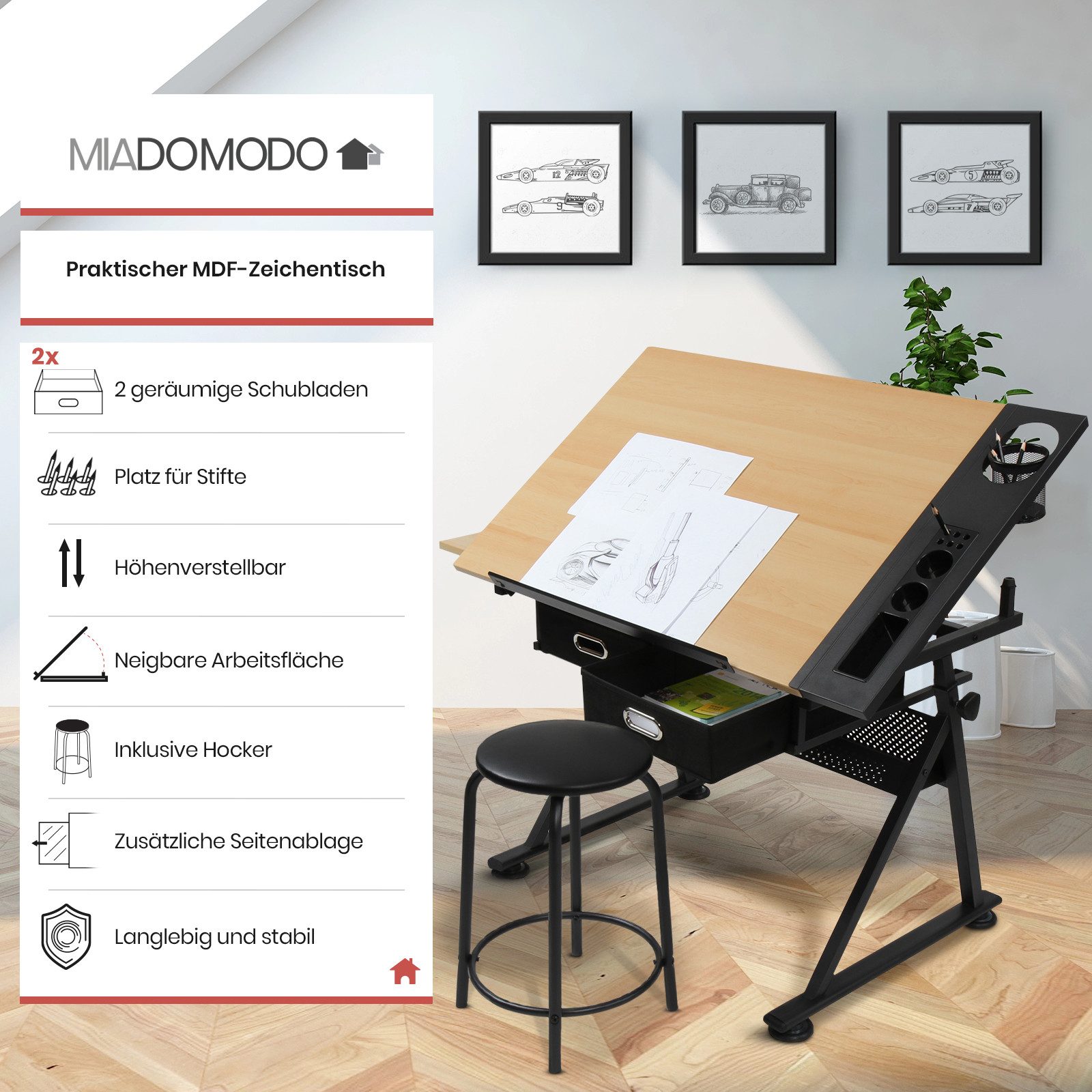 MIADOMODO Zeichentisch Zeichentisch Höhenverstellbar Schreibtisch Arbeitsti günstig online kaufen