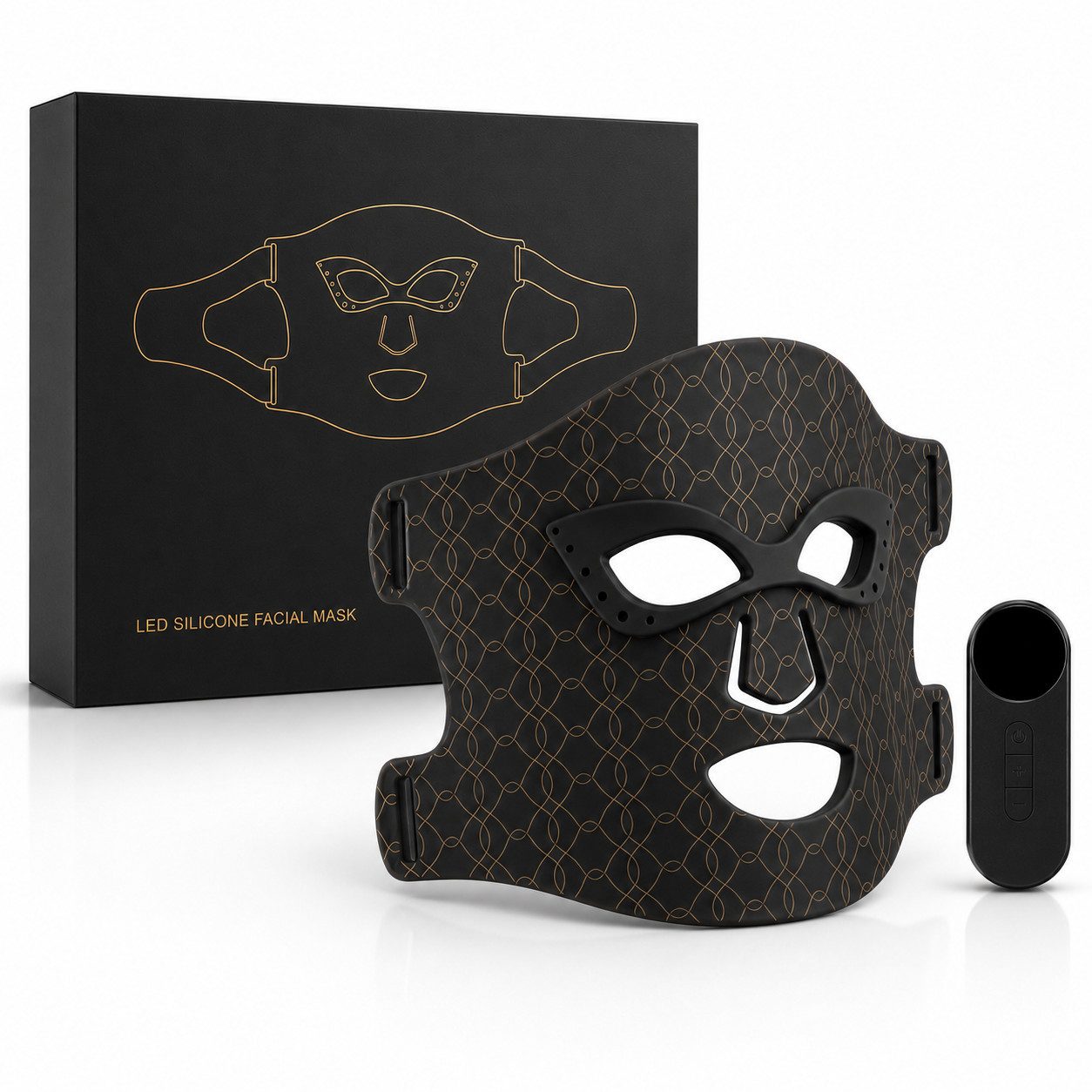 Toomoke LED-Gesichtsmaske LED Face Mask mit 8 Lichtmodi inkl. Infrarot, 88 LED-Elemente mit 352 LED-Chips, Akku-Controller, Timer und weichem Silikon, Schwarz, Controller inkl. Ladebox