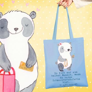 Mr. & Mrs. Panda Tragetasche Schmuckverkäuferin Herz - Sky Blue - Geschenk, Stoffbeutel, Jutebeute (1-tlg), Design-Highlight