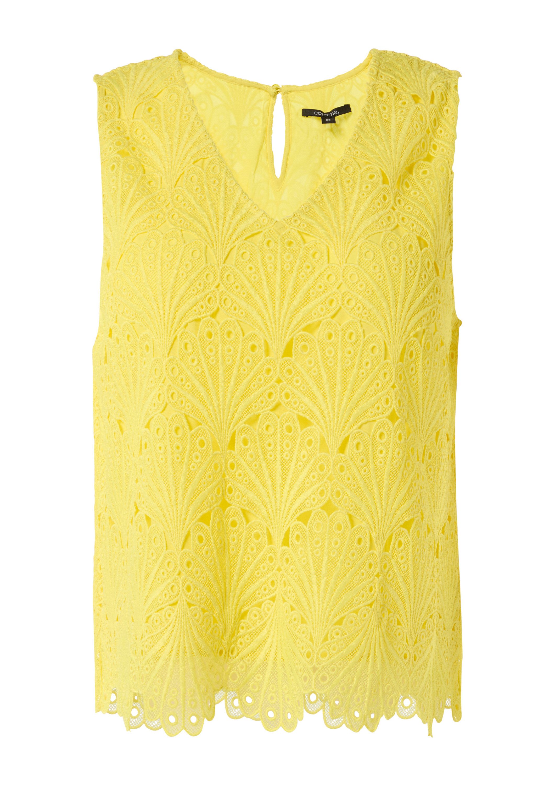 comma Blusentop Bluse Ärmelloses Top aus Spitze