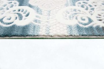 Wollteppich Designer Teppich Moderner Teppich Wohnzimmer Teppich Wollteppich mit Bordüre Ornamente in Türkis Creme Beige Braun, Teppich-Traum, rechteckig, Höhe: 12 mm, Wollteppich