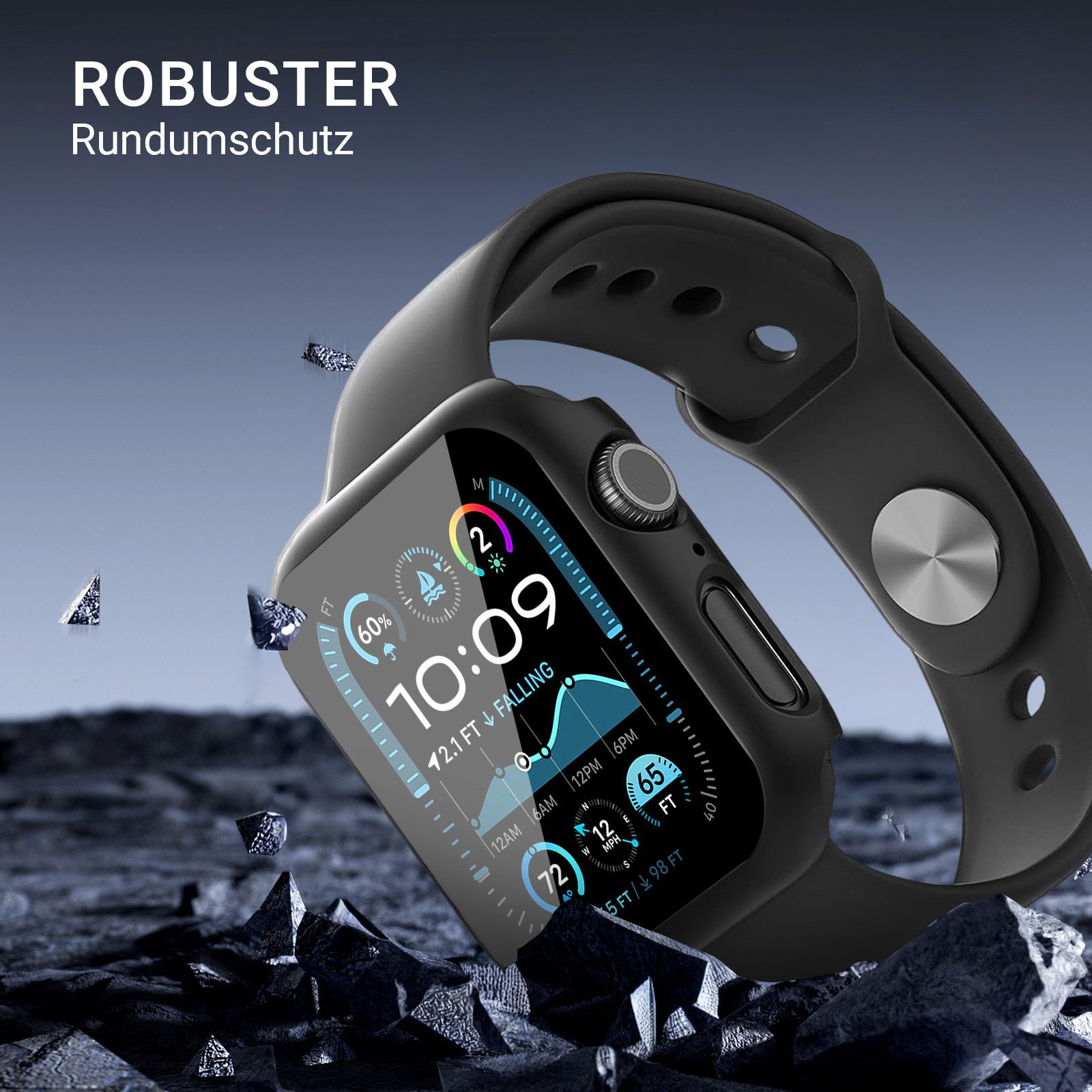 Tec-Expert Smartwatch-Hülle Hülle mit Displayschutz für Apple Watch 4 / 5 / 6 / SE 1-3 40 mm 44 mm, Rundum Schutz Cover Case Bumper stoß-und kratzfest robust – Bild 5 von 5
