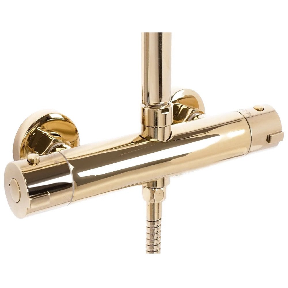 wohnwerk.idee Duschsystem Duschgarnitur Dusche mit Thermostat Tomm Gold Matt, 2 Strahlart(en)