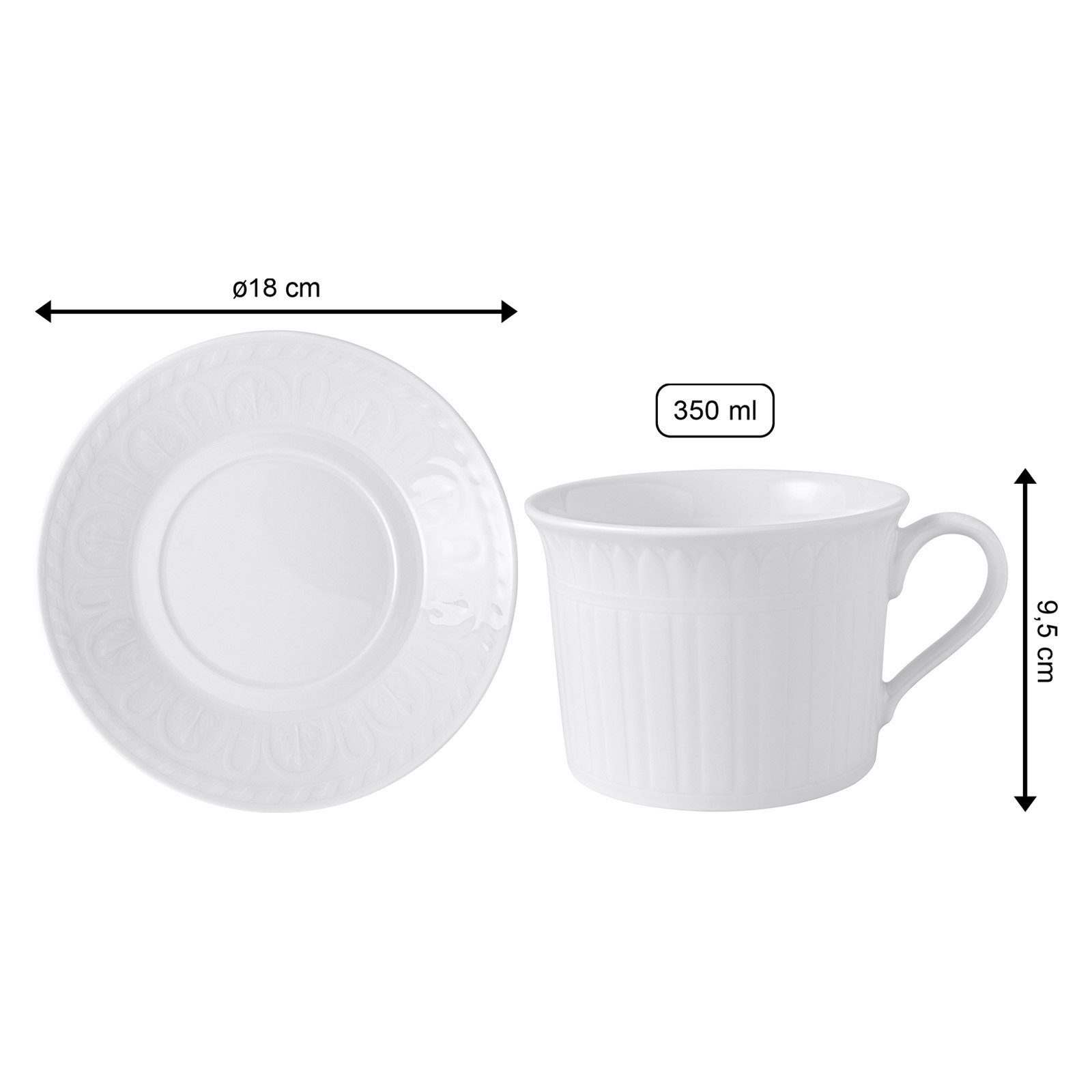 Villeroy & Boch Tasse Cellini Cappuccino Tasse mit Untertasse 350 ml, 2-tlg., Porzellan