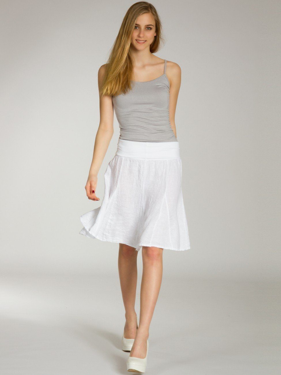 Caspar Faltenrock RO014 Damen Midi Leinenrock knielang mit figurfreundliche günstig online kaufen