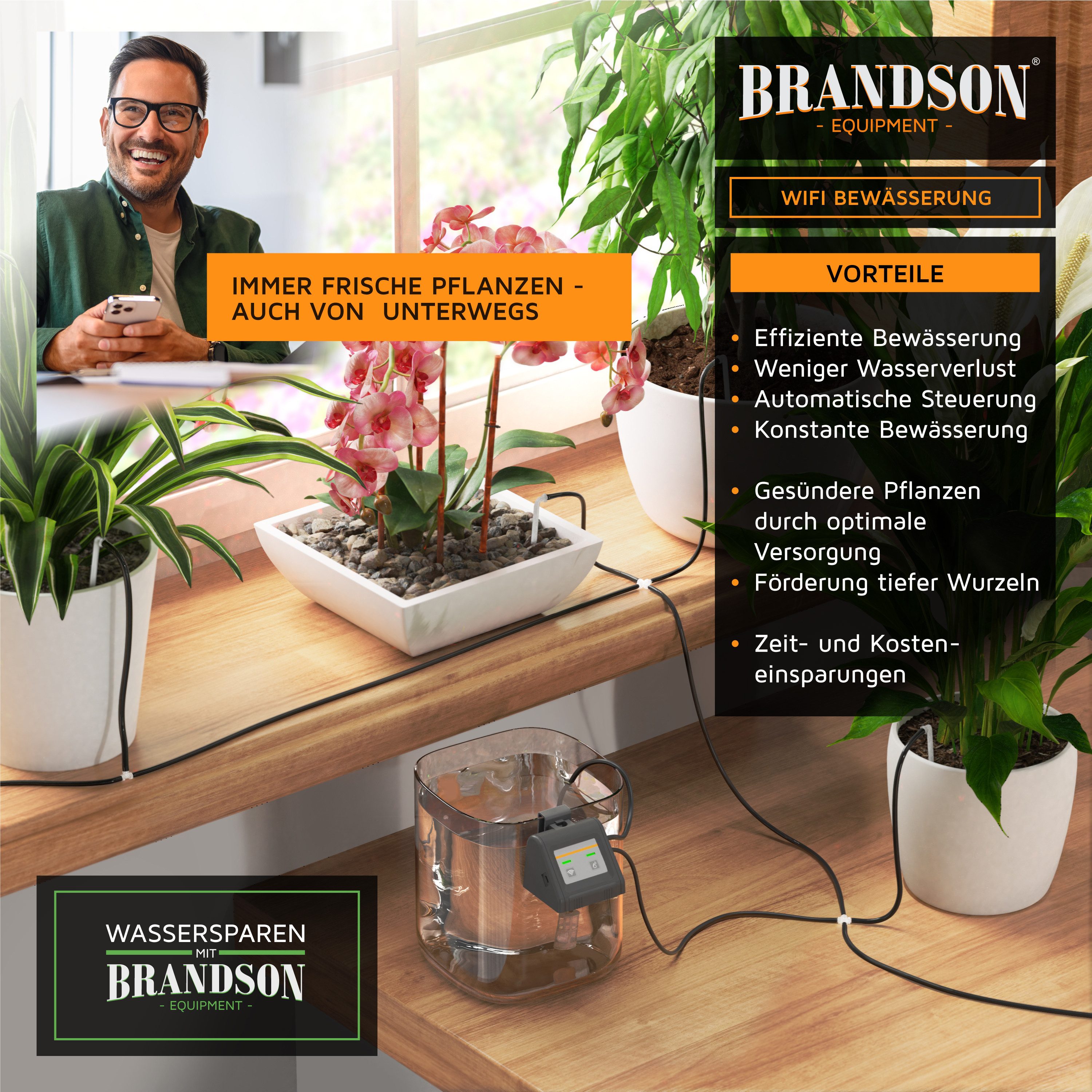 Brandson Bewässerungssteuerung Bewässerungssystem Wlan Wifi mit App, einstellbares Wasservolumen, 2,4 Ghz, automatische Tropfbewässerung für max 10 Pflanzen, Hydroponik