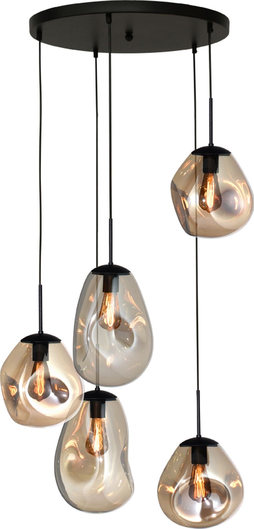 masterlight Pendelleuchte Hängelampe Hängeleuchte Lava 5-flammig Glas Gold 60x60cm, ohne Leuchtmittel, Lichtfarbe ist abhängig vom Leuchtmittel, exklusiv und handgefertigt