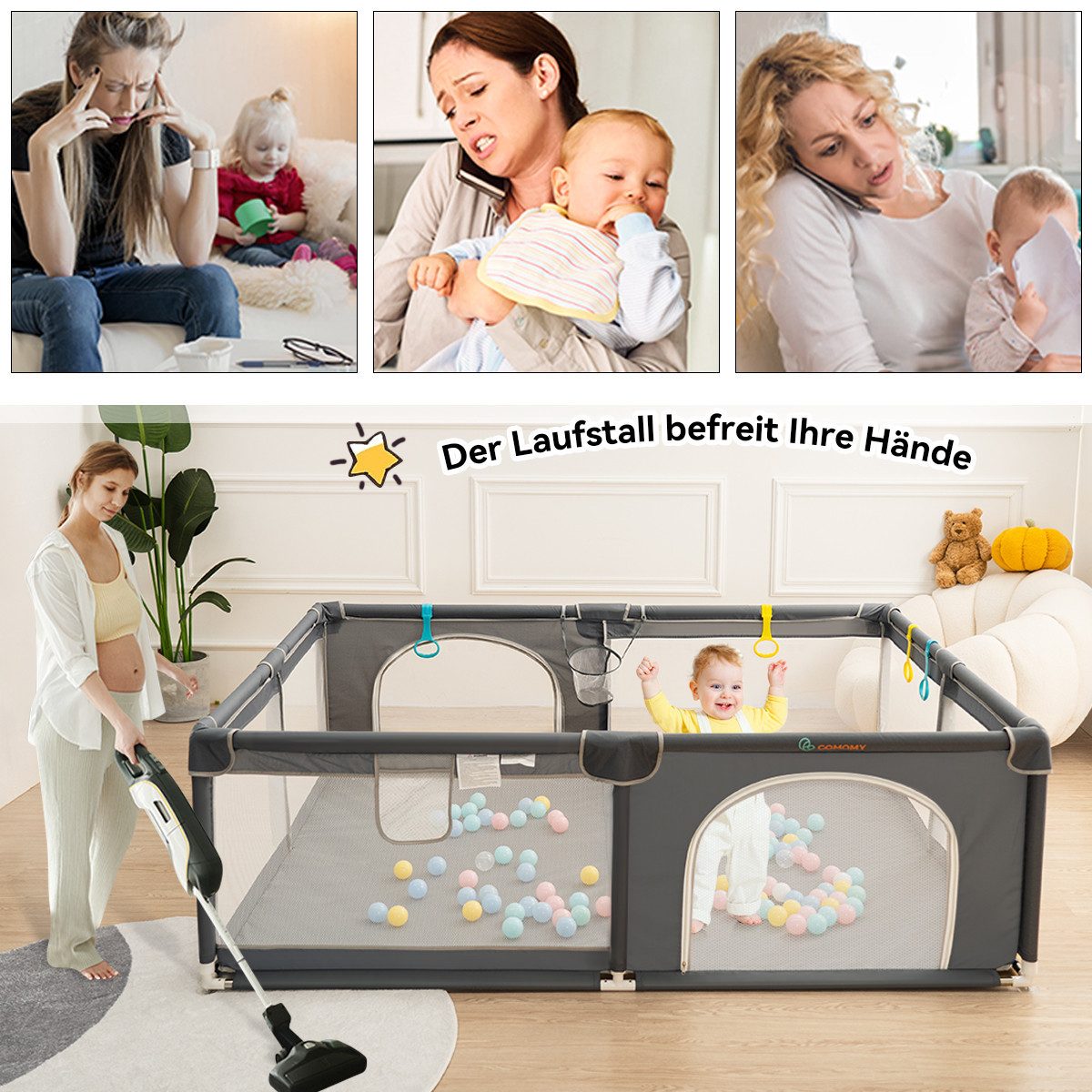Comomy Laufgitter Kinder Absperrgitter Spielgitter Krabbelgitter (1-tlg), mit Bunten Kugeln 180x150cm