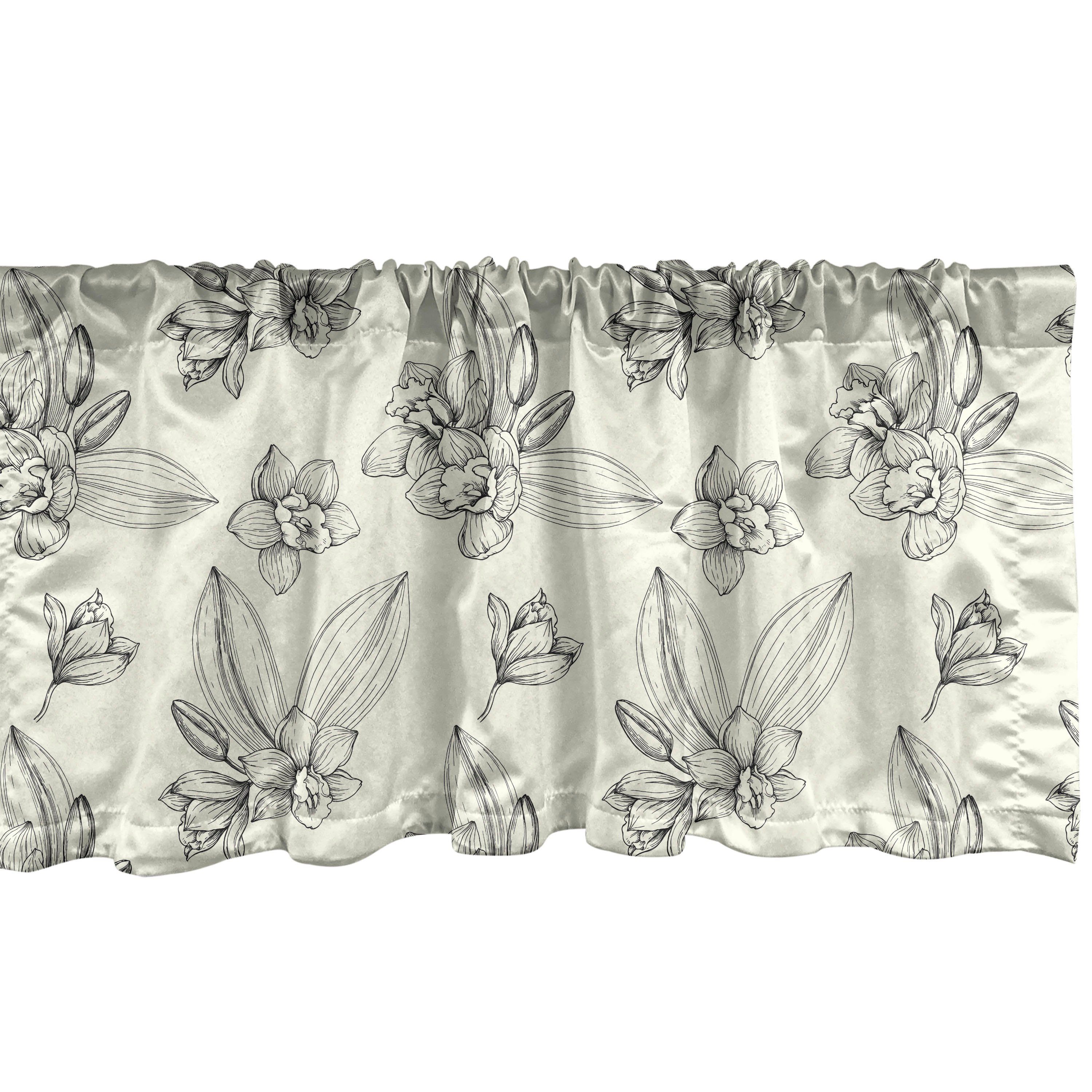 Scheibengardine Vorhang Volant für Blumen Abakuhaus, Orchideen mit Microfaser, romantische Vintage Stangentasche, Dekor Küche Schlafzimmer