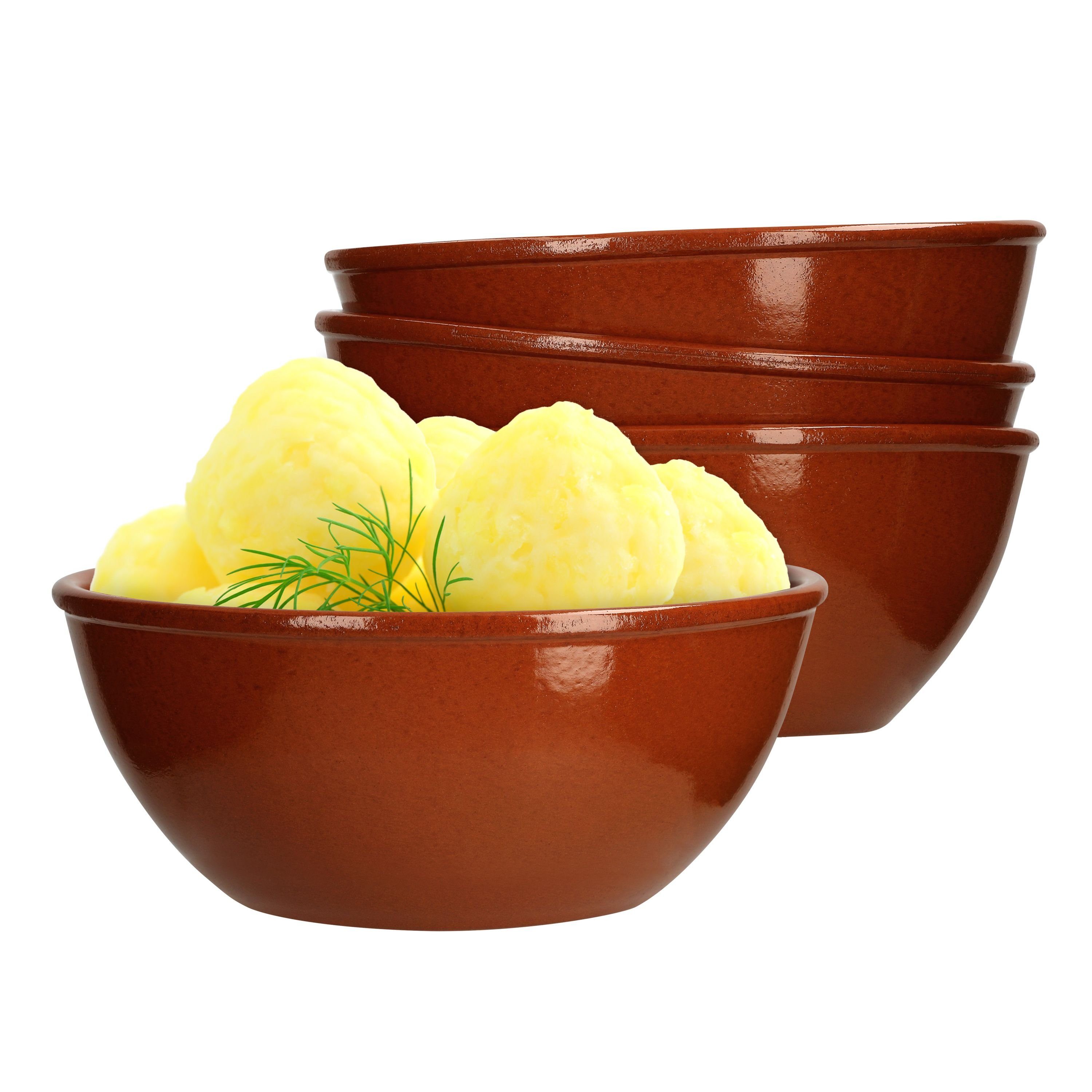 Servierschale 4er Set Tonschale 18cm braun glasiert 1L - 99537