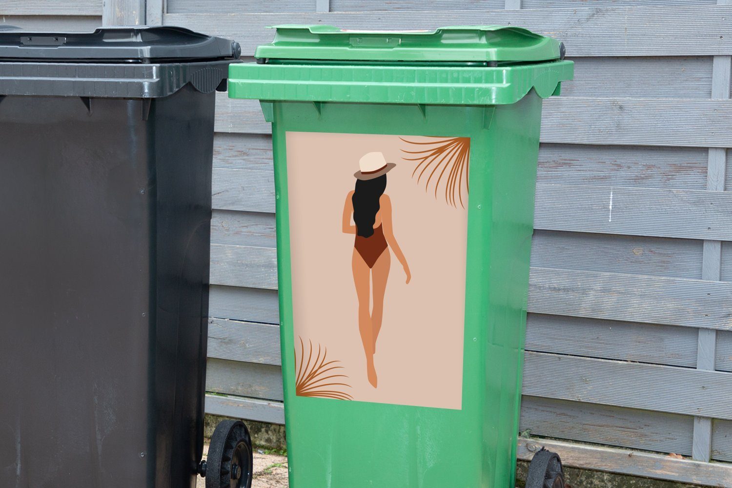 Container, Mülleimer-aufkleber, Sticker, St), MuchoWow - (1 Abfalbehälter Wandsticker Pastell Sommer Blätter - Mülltonne,