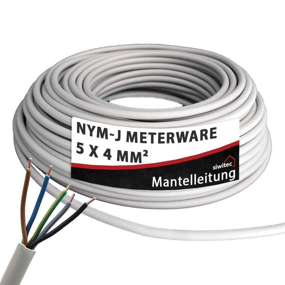 siwitec Installationskabel, (25 cm), NYM-J 5 x 4 mm2, Mantelleitung, Installationskabel, Feuchtraumkabel in