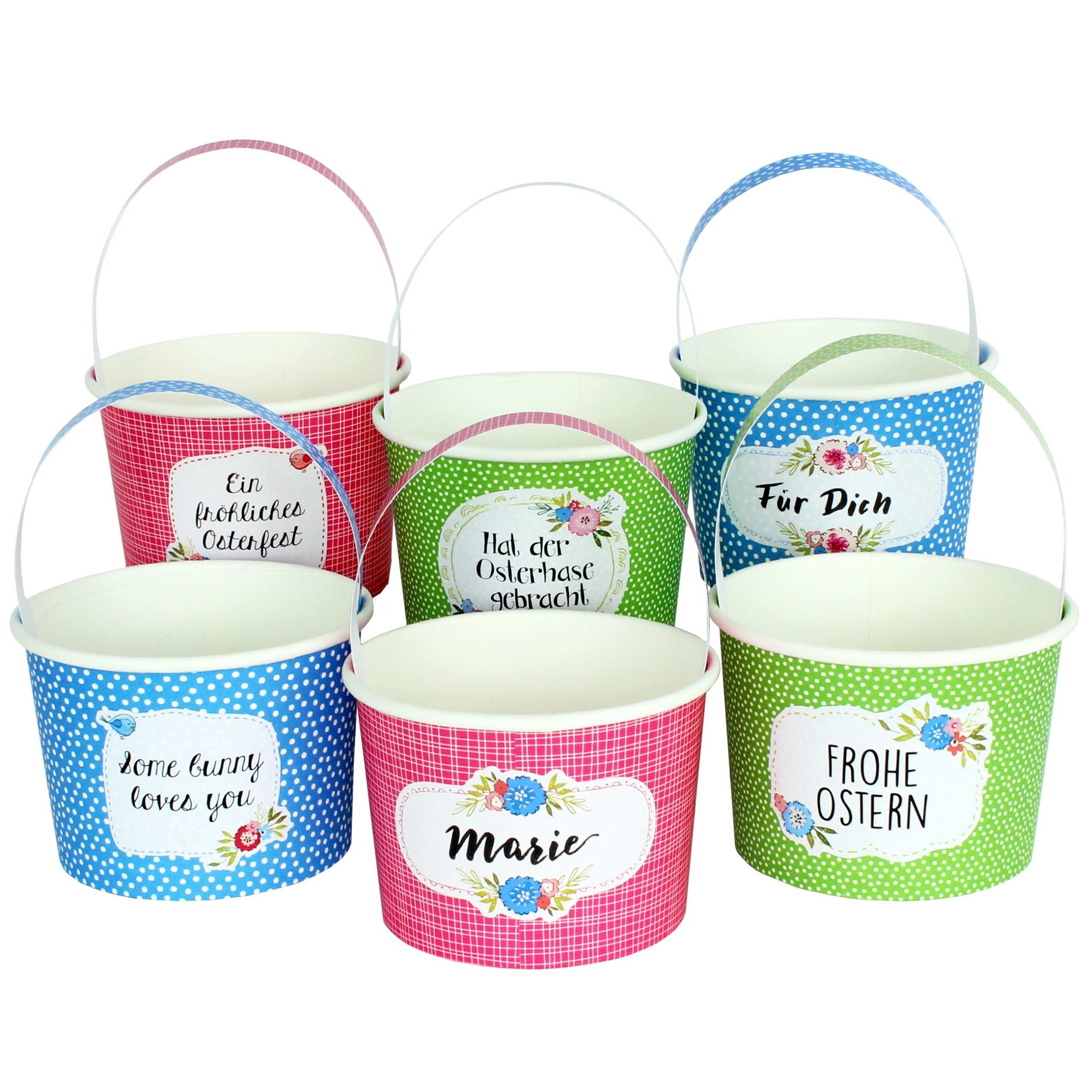 PAPIERDRACHEN Osternest 6 Osternester - Bunte Becher mit Henkel und Sticker